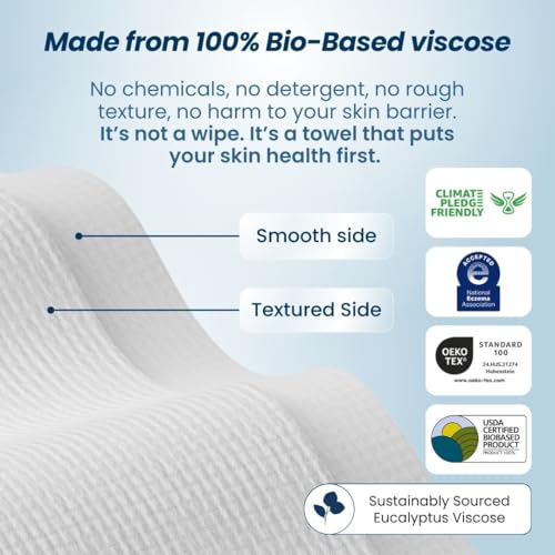 Clean Skin Club Clean Towels XL™, 100% USDA Biobased Face Towel, Disposable Face Towelette, Eczema Association Accepted, Makeup Remover Dry Wipes, Ultra Soft, 50 Ct, 1 Pack