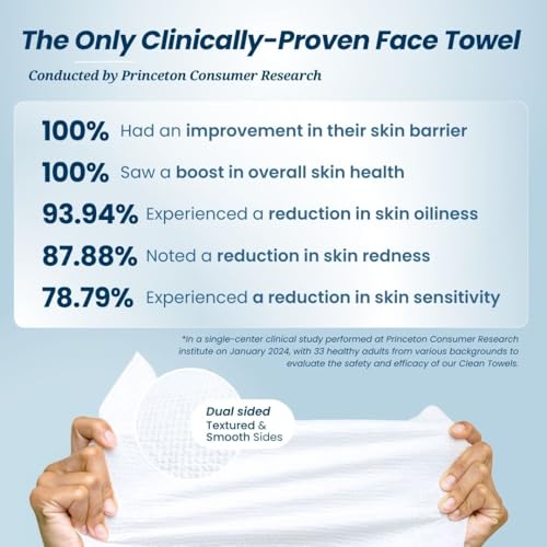 Clean Skin Club Clean Towels XL™, 100% USDA Biobased Face Towel, Disposable Face Towelette, Eczema Association Accepted, Makeup Remover Dry Wipes, Ultra Soft, 50 Ct, 1 Pack