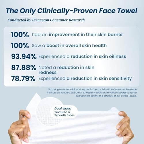 Clean Skin Club Clean Towels XL™, 100% USDA Biobased Face Towel, Disposable Face Towelette, Eczema Association Accepted, Makeup Remover Dry Wipes, Ultra Soft, 50 Ct, 1 Pack