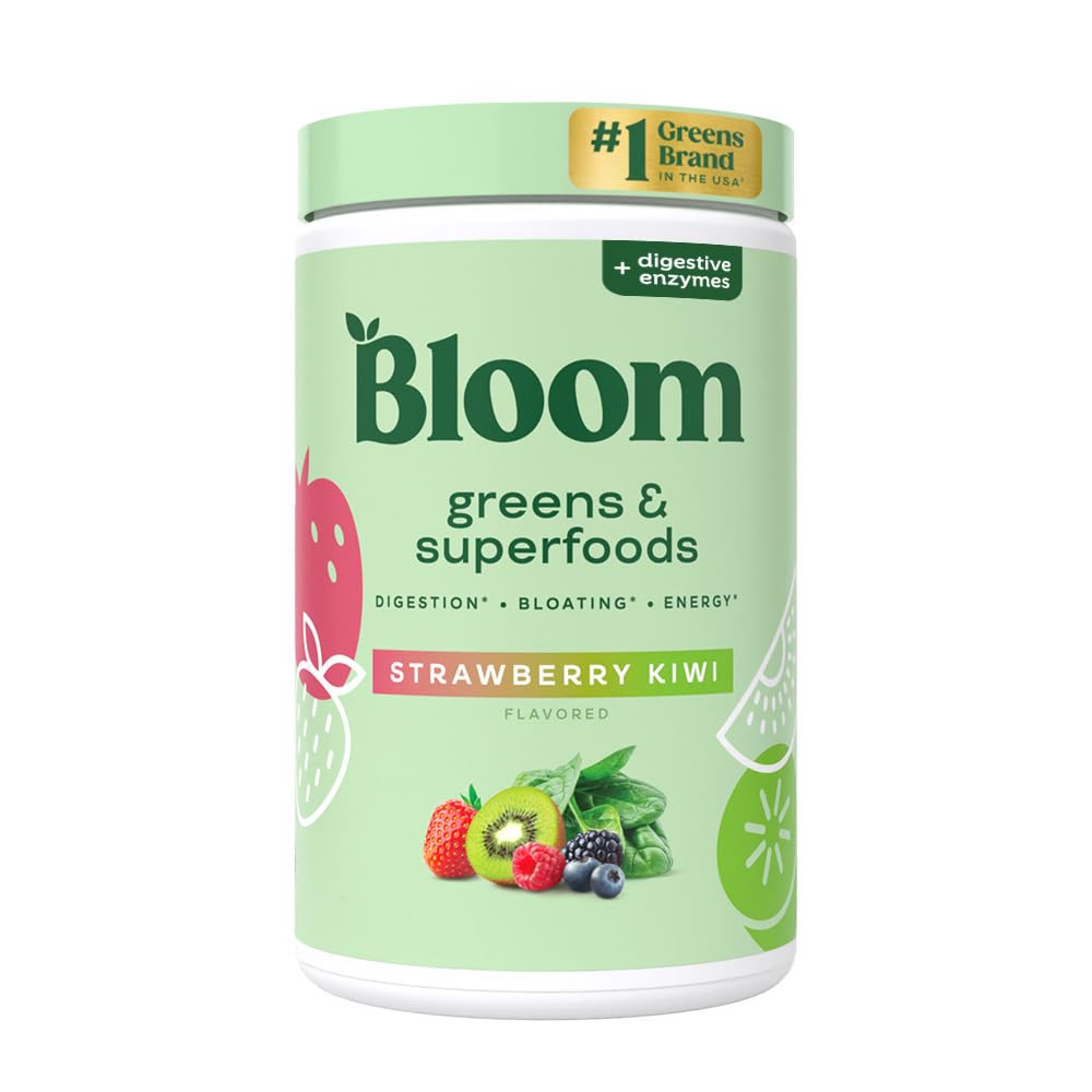 Bloom Nutrition Superfood Greens Powder, Digestive Enzymes with Probiotics and Prebiotics, Gut Health, Bloating Relief for Women, Chlorella, Green Juice Mix with Beet Root Powder, 30 SVG, Mango