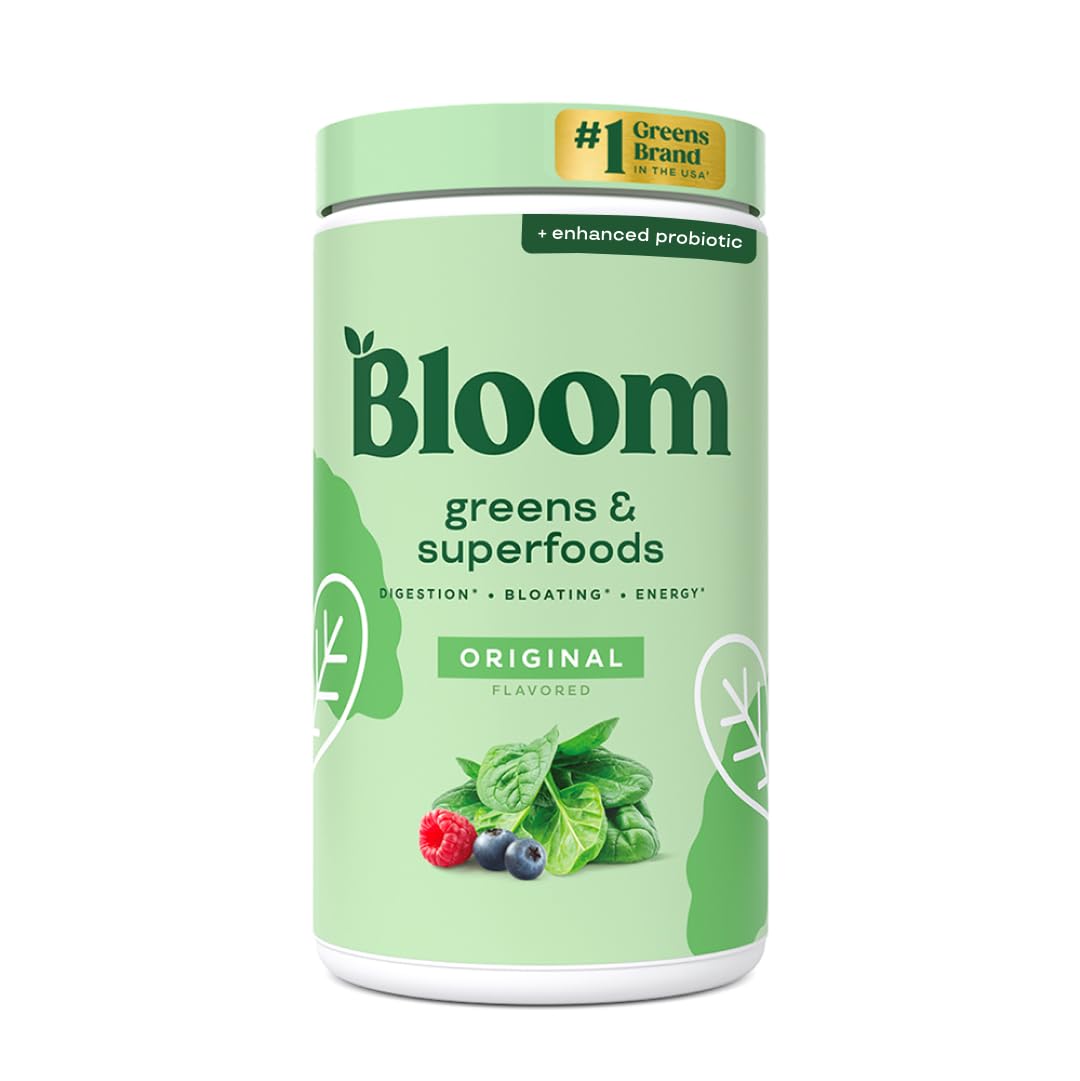 Bloom Nutrition Superfood Greens Powder, Digestive Enzymes with Probiotics and Prebiotics, Gut Health, Bloating Relief for Women, Chlorella, Green Juice Mix with Beet Root Powder, 30 SVG, Mango