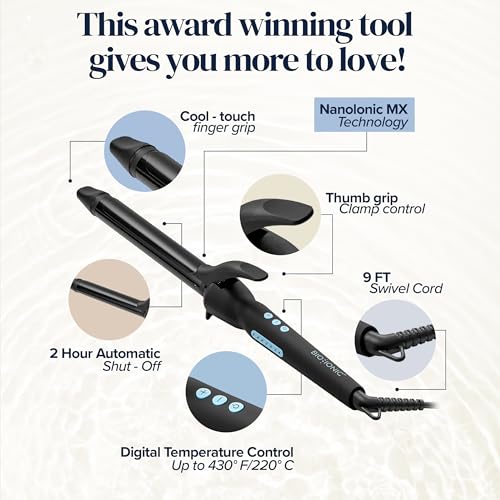 Bio Ionic Long Barrel Styler, Curling Iron with Moisture Heat Technology & NanoIonic MX, Versatile Curling Wand with Adjustable Heat Settings, Hair Curler with Extended Barrel