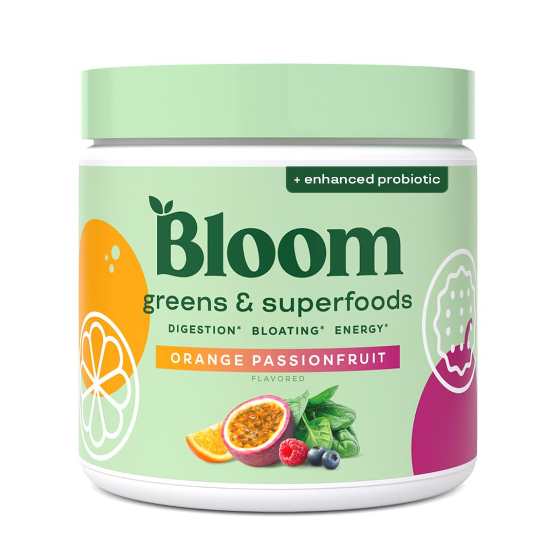 Bloom Nutrition Superfood Greens Powder, Digestive Enzymes with Probiotics and Prebiotics, Gut Health, Bloating Relief for Women, Chlorella, Green Juice Mix with Beet Root Powder, 30 SVG, Mango