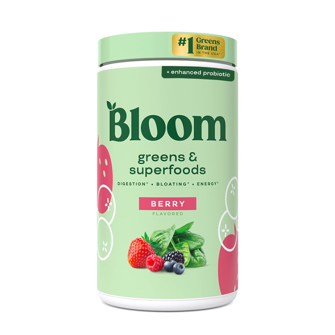 Bloom Nutrition Superfood Greens Powder, Digestive Enzymes with Probiotics and Prebiotics, Gut Health, Bloating Relief for Women, Chlorella, Green Juice Mix with Beet Root Powder, 30 SVG, Mango