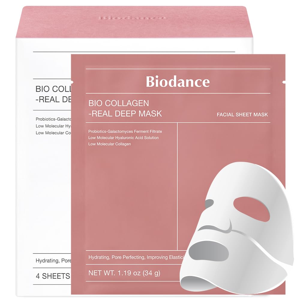 BIODANCE Bio-Collagen Real Deep Mask, Hydrating Overnight Hydrogel Mask, Pore Minimizing, Elasticity Improvement, 34g x4ea