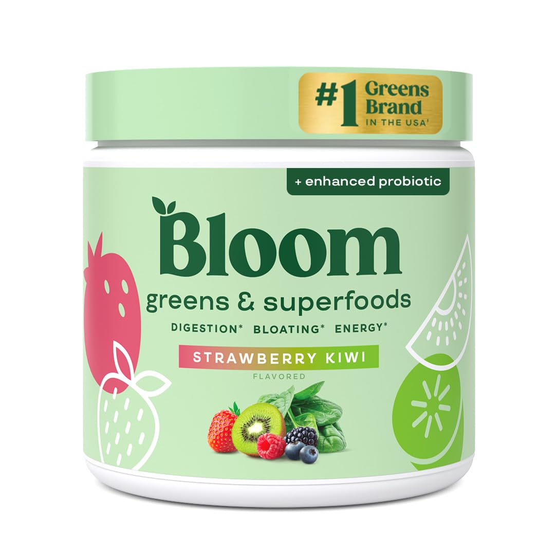 Bloom Nutrition Superfood Greens Powder, Digestive Enzymes with Probiotics and Prebiotics, Gut Health, Bloating Relief for Women, Chlorella, Green Juice Mix with Beet Root Powder, 30 SVG, Mango