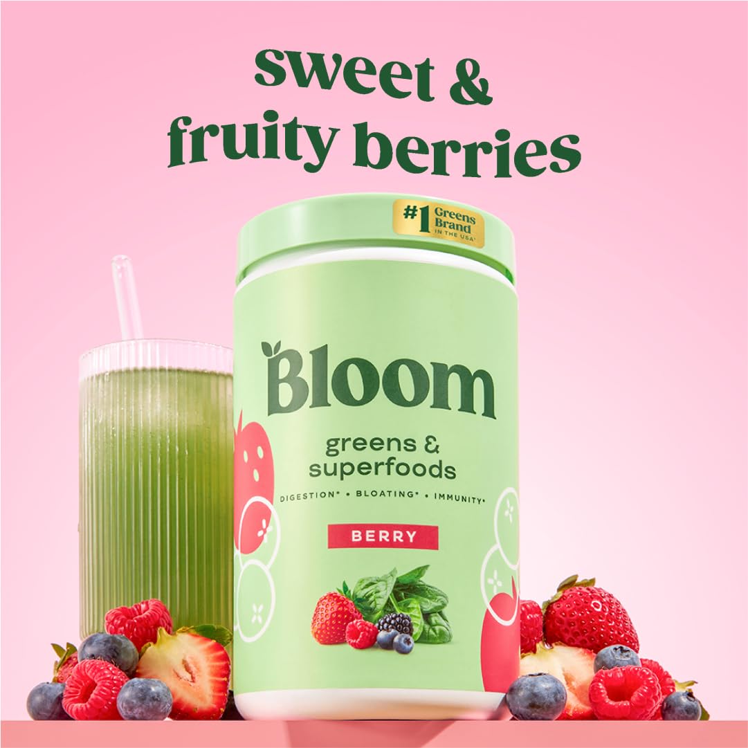 Bloom Nutrition Superfood Greens Powder, Digestive Enzymes with Probiotics and Prebiotics, Gut Health, Bloating Relief for Women, Chlorella, Green Juice Mix with Beet Root Powder, 30 SVG, Mango