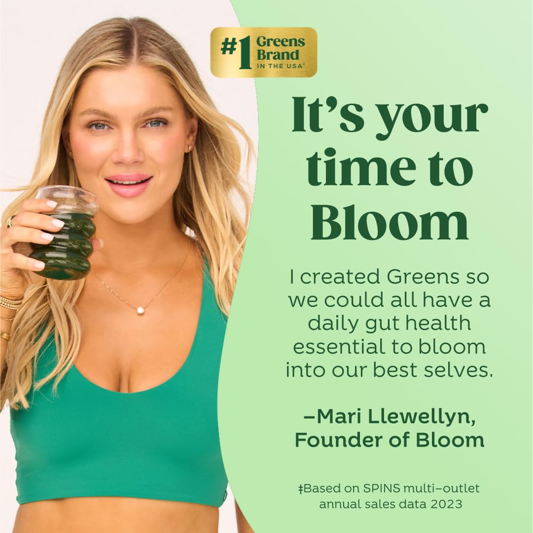 Bloom Nutrition Superfood Greens Powder, Digestive Enzymes with Probiotics and Prebiotics, Gut Health, Bloating Relief for Women, Chlorella, Green Juice Mix with Beet Root Powder, 30 SVG, Mango