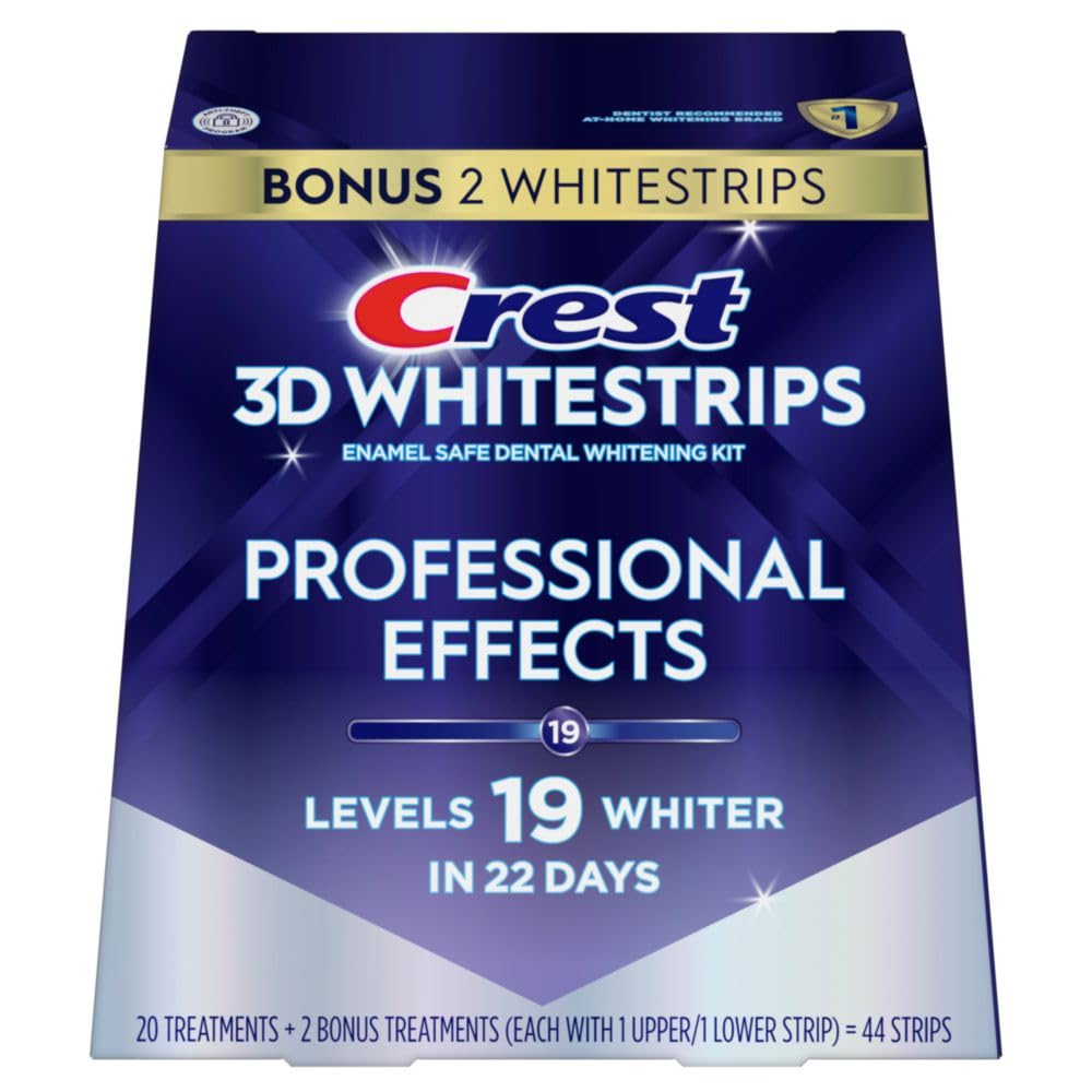 Crest 3D Whitestrips Professional Effects, Whitestrip 3D White, Teeth Whitening Strip Kit, 44 Strips (22 Count Pack), Crest Teeth Whitening Strips, Teeth Whitening Kit