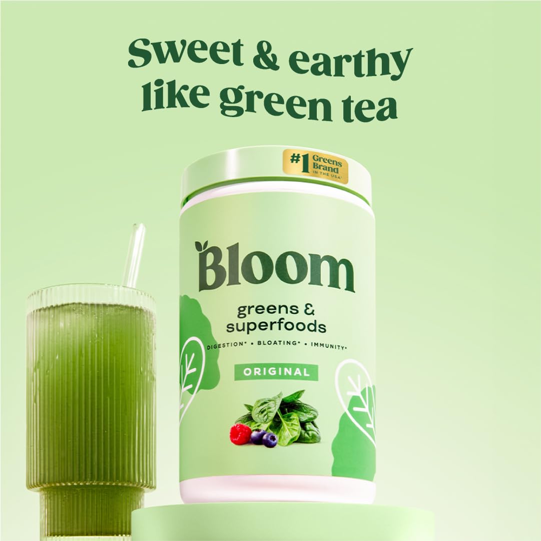 Bloom Nutrition Superfood Greens Powder, Digestive Enzymes with Probiotics and Prebiotics, Gut Health, Bloating Relief for Women, Chlorella, Green Juice Mix with Beet Root Powder, 30 SVG, Mango