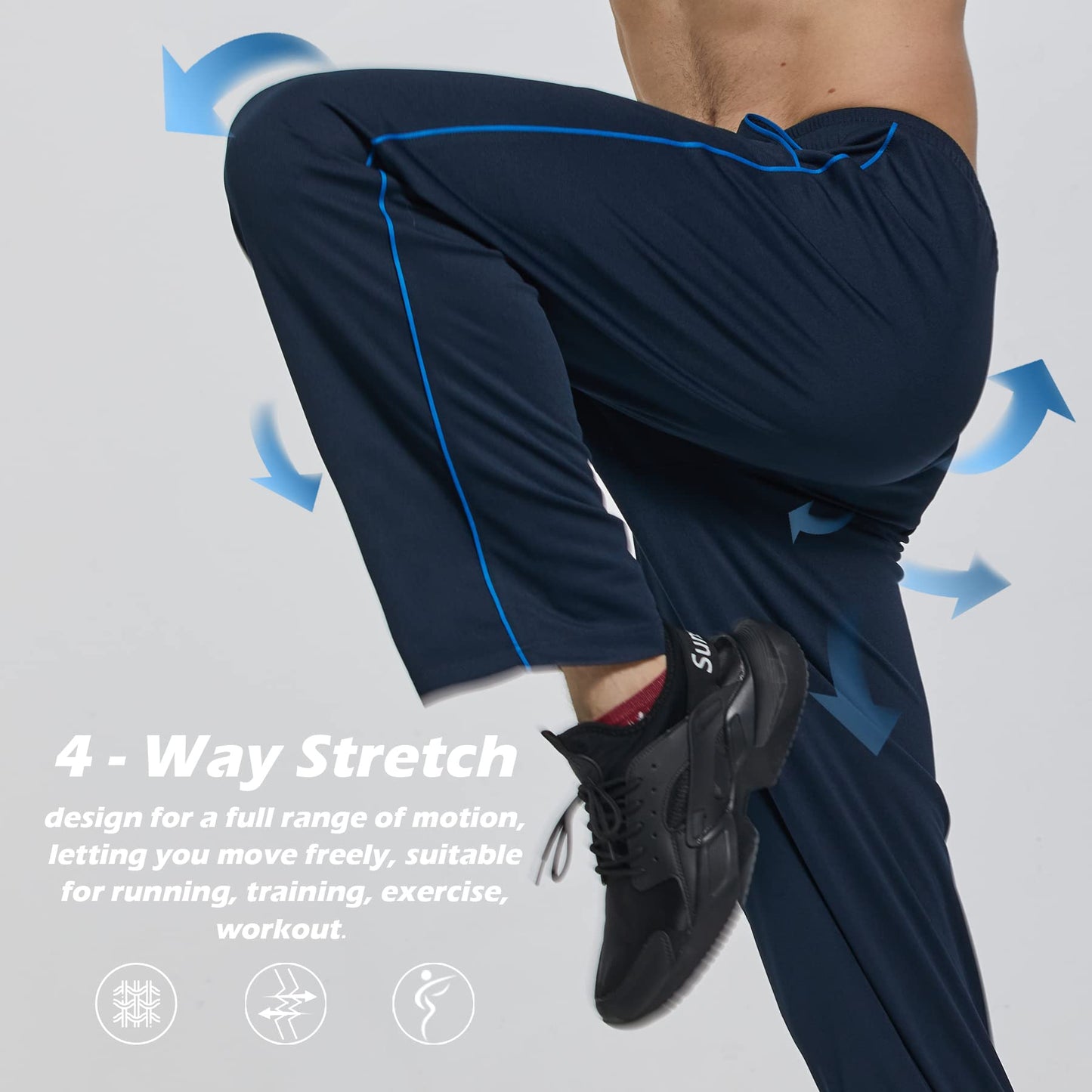 Mens Sweatpants with Zipper Pockets Open Bottom Athletic Pants for Workout,Running,Training,Jogging,Gym