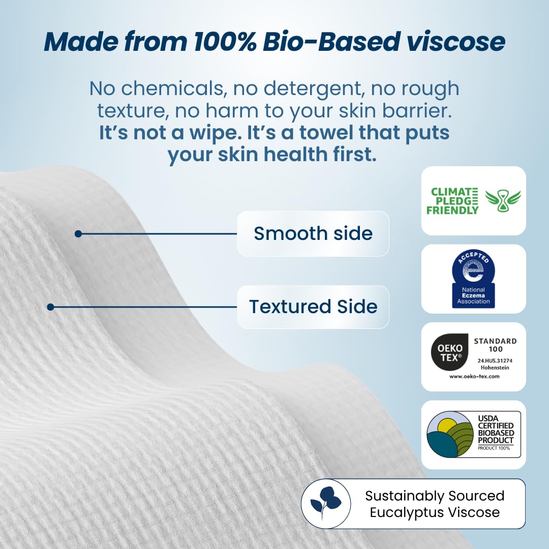 Clean Skin Club Clean Towels XL™, 100% USDA Biobased Face Towel, Disposable Face Towelette, Eczema Association Accepted, Makeup Remover Dry Wipes, Ultra Soft, 50 Ct, 1 Pack