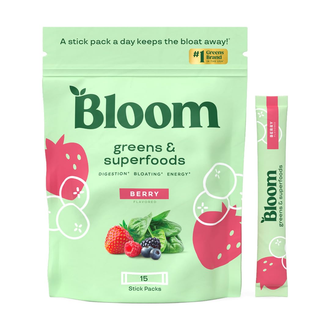 Bloom Nutrition Superfood Greens Powder, Digestive Enzymes with Probiotics and Prebiotics, Gut Health, Bloating Relief for Women, Chlorella, Green Juice Mix with Beet Root Powder, 30 SVG, Mango