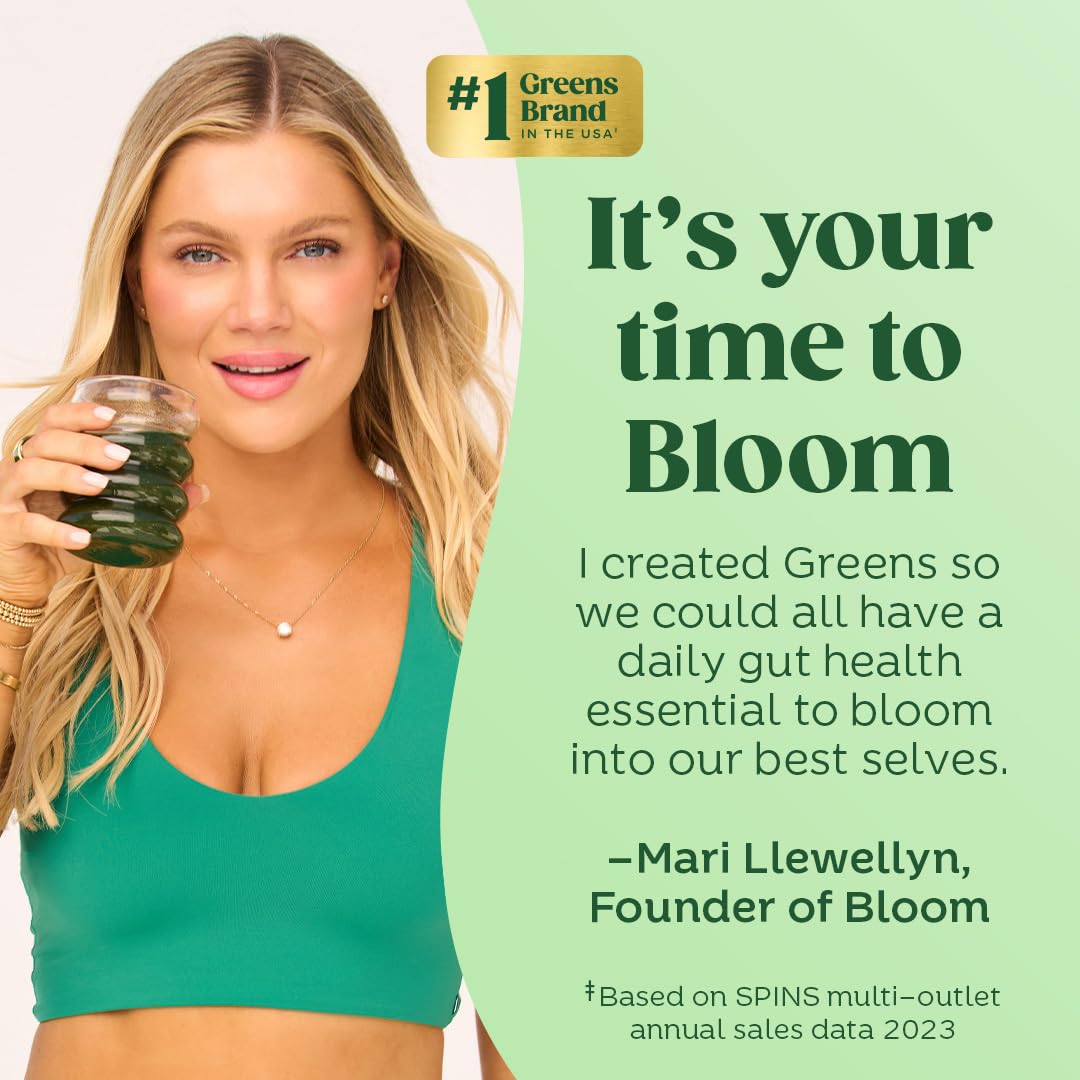 Bloom Nutrition Superfood Greens Powder, Digestive Enzymes with Probiotics and Prebiotics, Gut Health, Bloating Relief for Women, Chlorella, Green Juice Mix with Beet Root Powder, 30 SVG, Mango