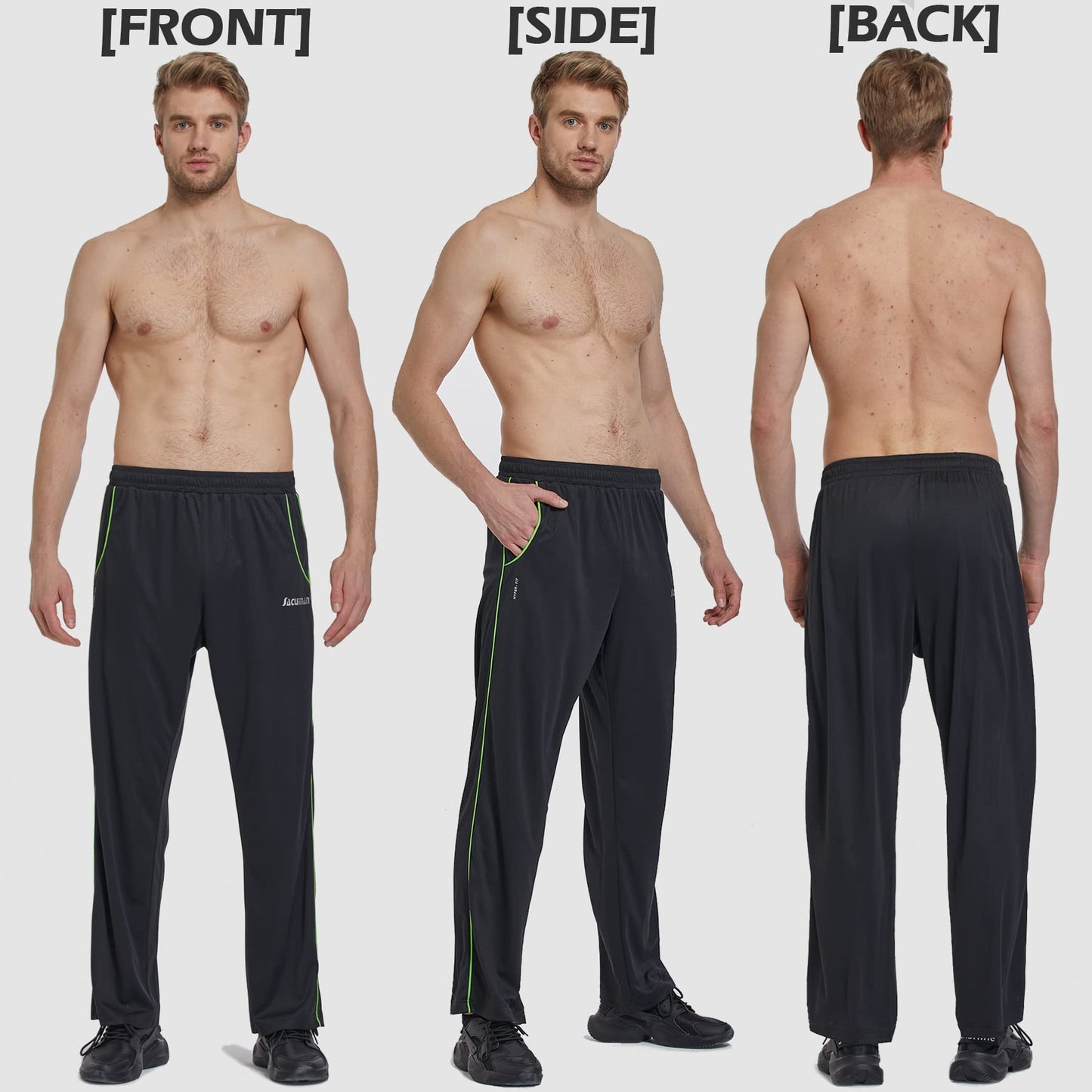 Mens Sweatpants with Zipper Pockets Open Bottom Athletic Pants for Workout,Running,Training,Jogging,Gym