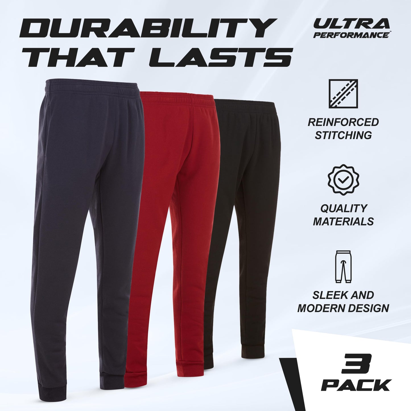 Ultra Performance 3 Pack Mens Joggers Mens Athletic Sweatpants with Pockets for Men, Small - 3X