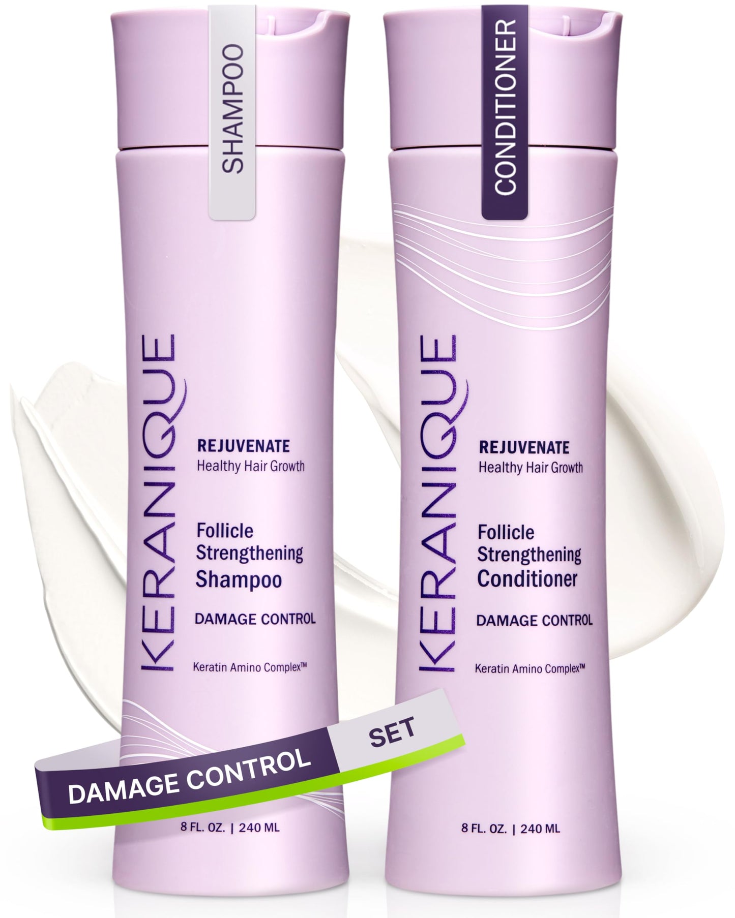 Keranique Volumizing Shampoo and Conditioner Set for Hair Repair and Growth with Biotin and Keratin for Women, Thinning Hair Formula, 8 Fl Oz Each