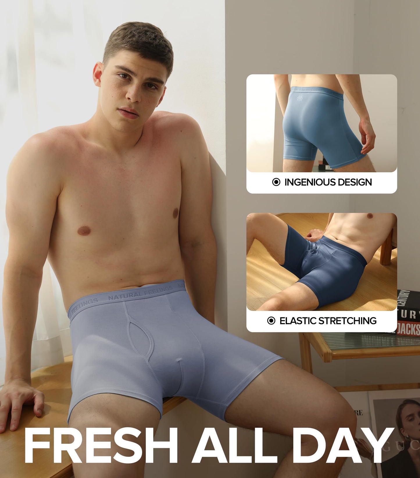 Natural Feelings Boxer Briefs Mens Underwear Men Pack Soft Cotton Open Fly Underwear