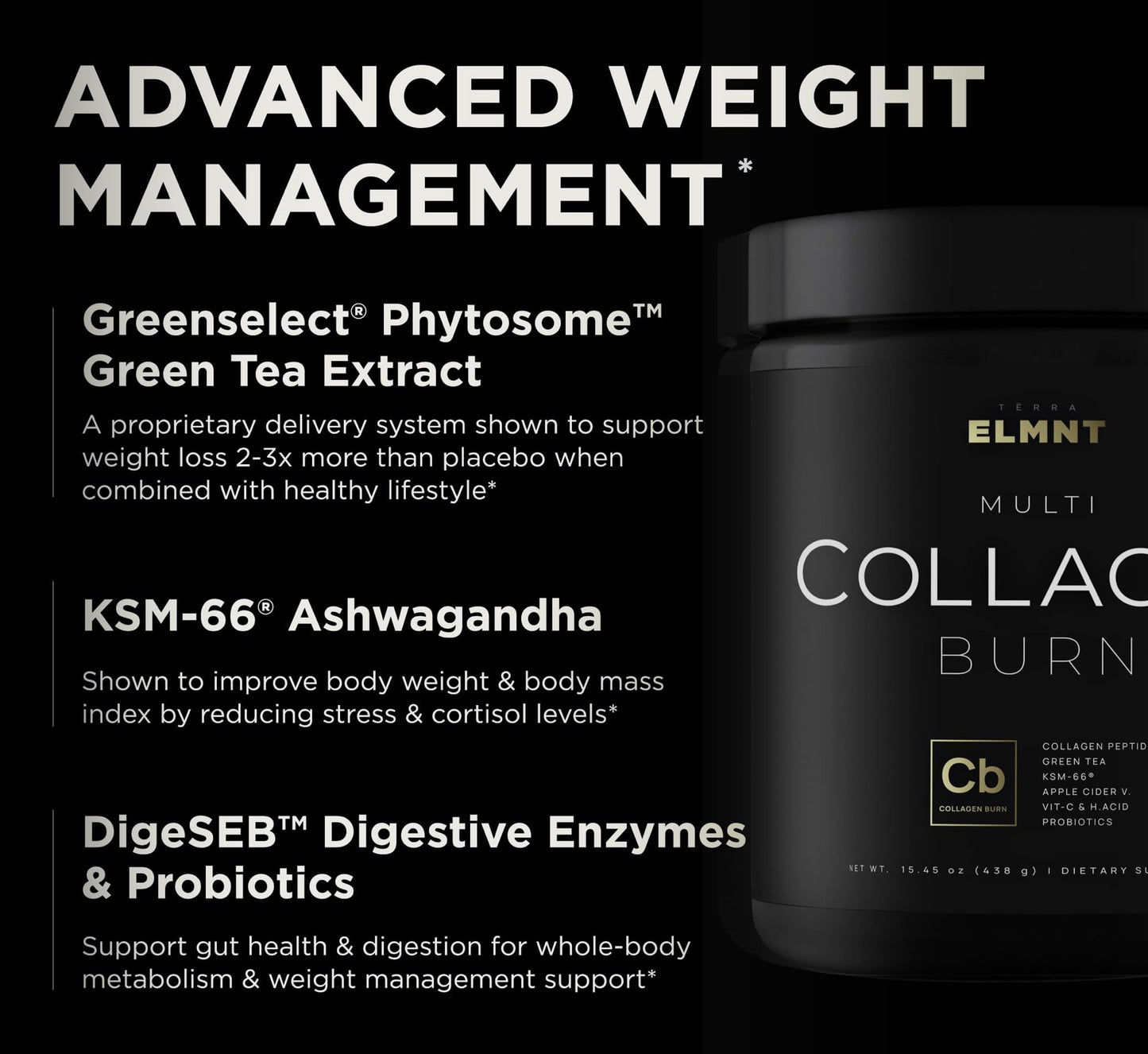 ELMNT Super Collagen Powder for Women Weight Loss + Beauty w. Probiotics, Hyaluronic Acid, ACV, KSM-66, Biotin - Premium Multi Collagen Peptides Protein Supplement Colageno for Women (Unflavored)