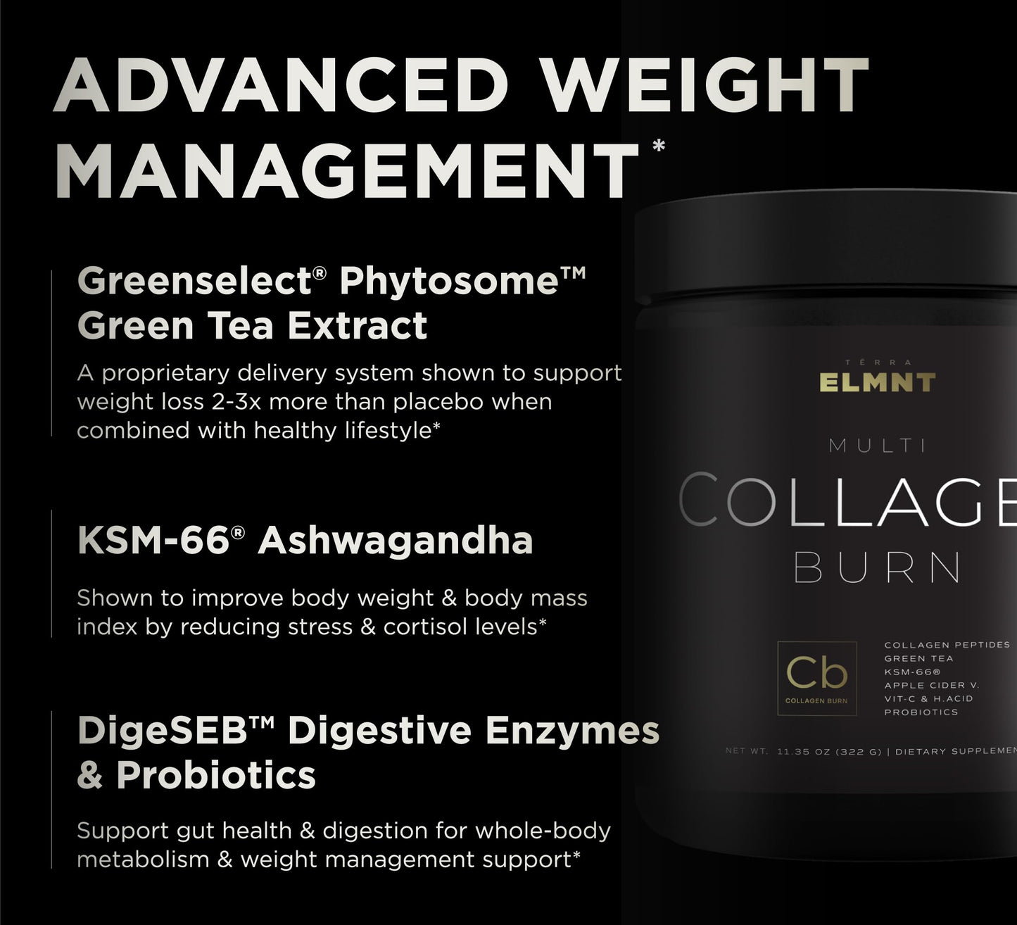 ELMNT Super Collagen Powder for Women Weight Loss + Beauty w. Probiotics, Hyaluronic Acid, ACV, KSM-66, Biotin - Premium Multi Collagen Peptides Protein Supplement Colageno for Women (Unflavored)