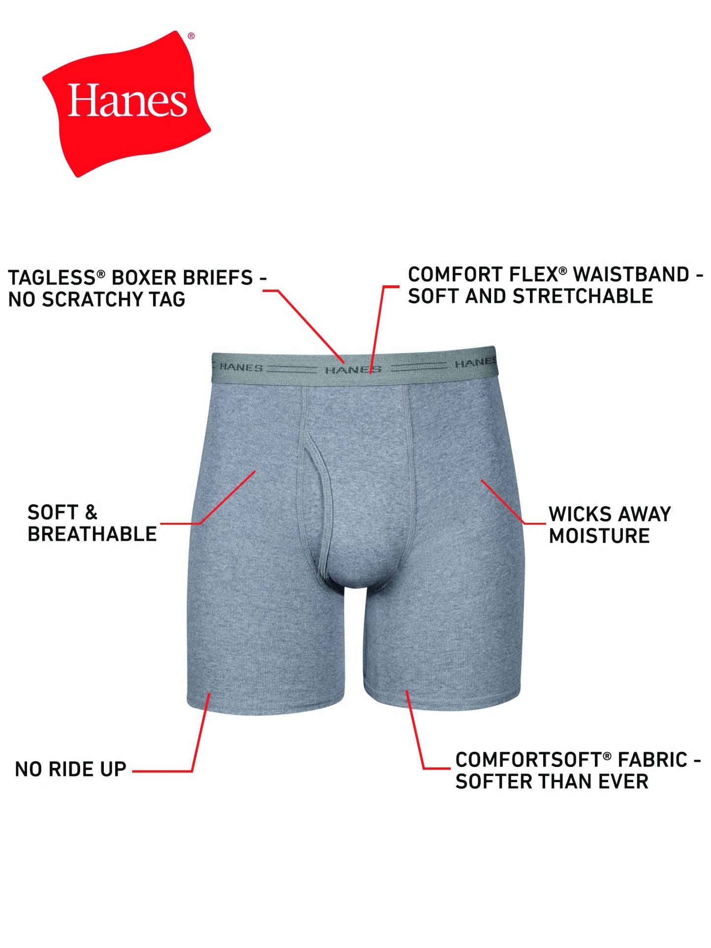 Hanes Men's Boxer Briefs, Soft and Breathable Cotton Underwear with ComfortFlex Waistband, Multipack