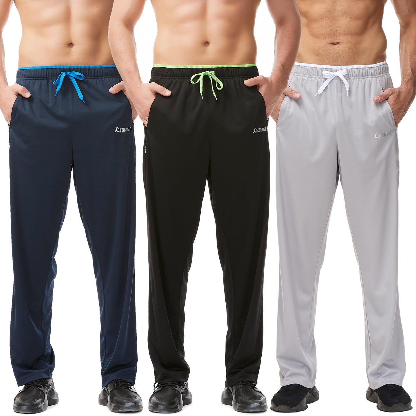 Mens Sweatpants with Zipper Pockets Open Bottom Athletic Pants for Workout,Running,Training,Jogging,Gym