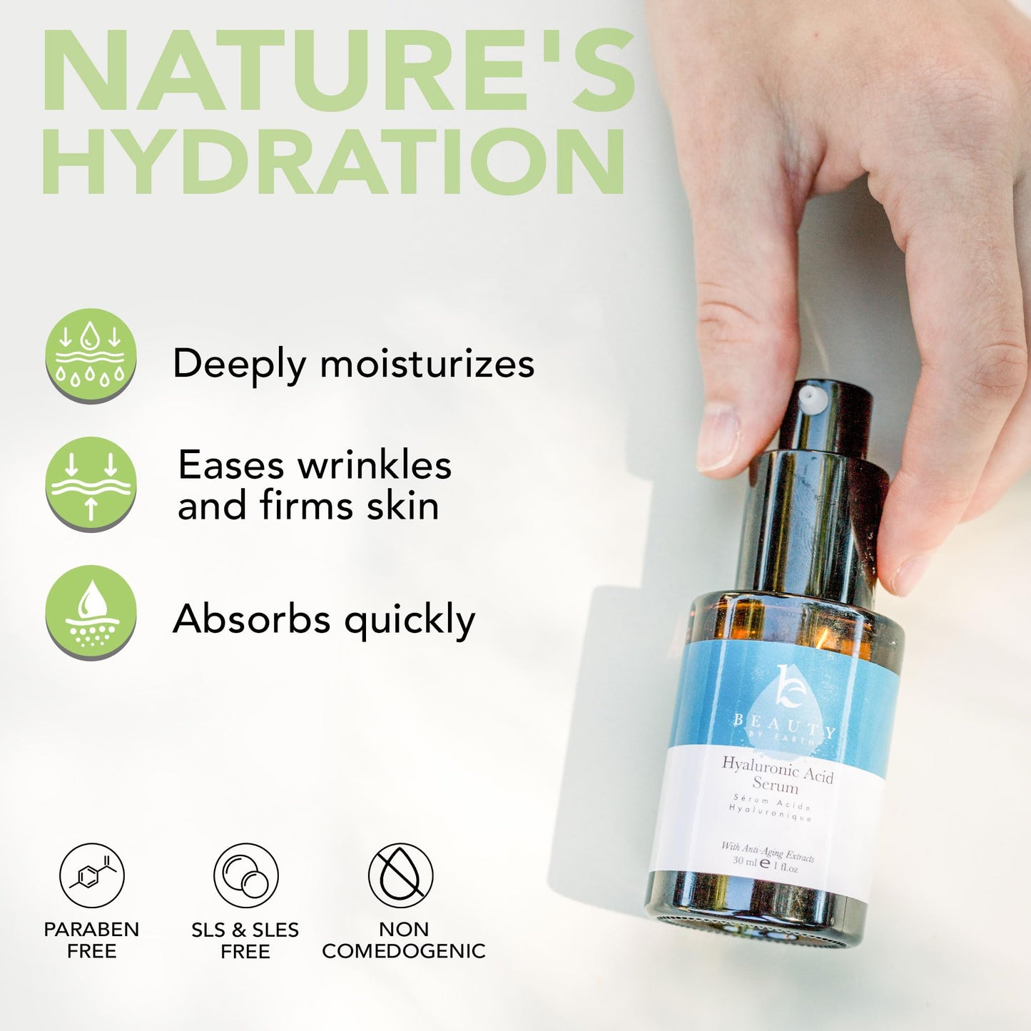 Hyaluronic Acid Serum for Face - USA Made with Natural & Organic Ingredients, Hydrating Anti Aging Face Serum, Softens and Smoothes Dry & Sensitive Skin, Fragrance Free Day & Night Facial Serum