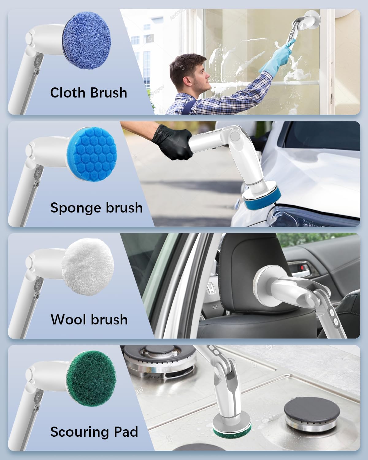 Leebein Electric Spin Scrubber, 2024 New Electric Scrubber with 4 Adjustable Angles and 8 Brush Heads, Shower Scrubber with Long Handle & Remote Control, Cleaning Brush for Bathroom, Tub, Floor(White)