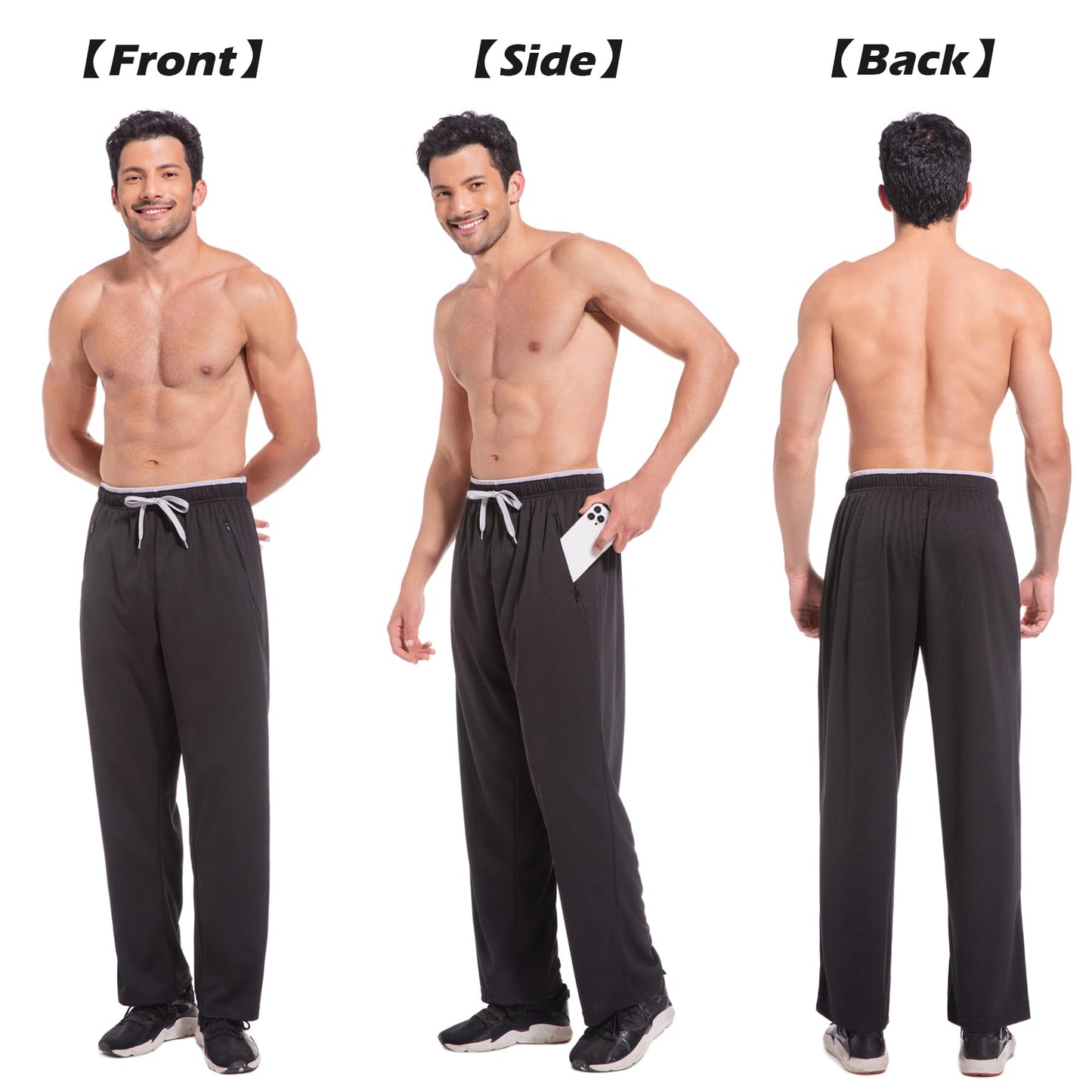 Mens Sweatpants with Zipper Pockets Open Bottom Athletic Pants for Workout,Running,Training,Jogging,Gym