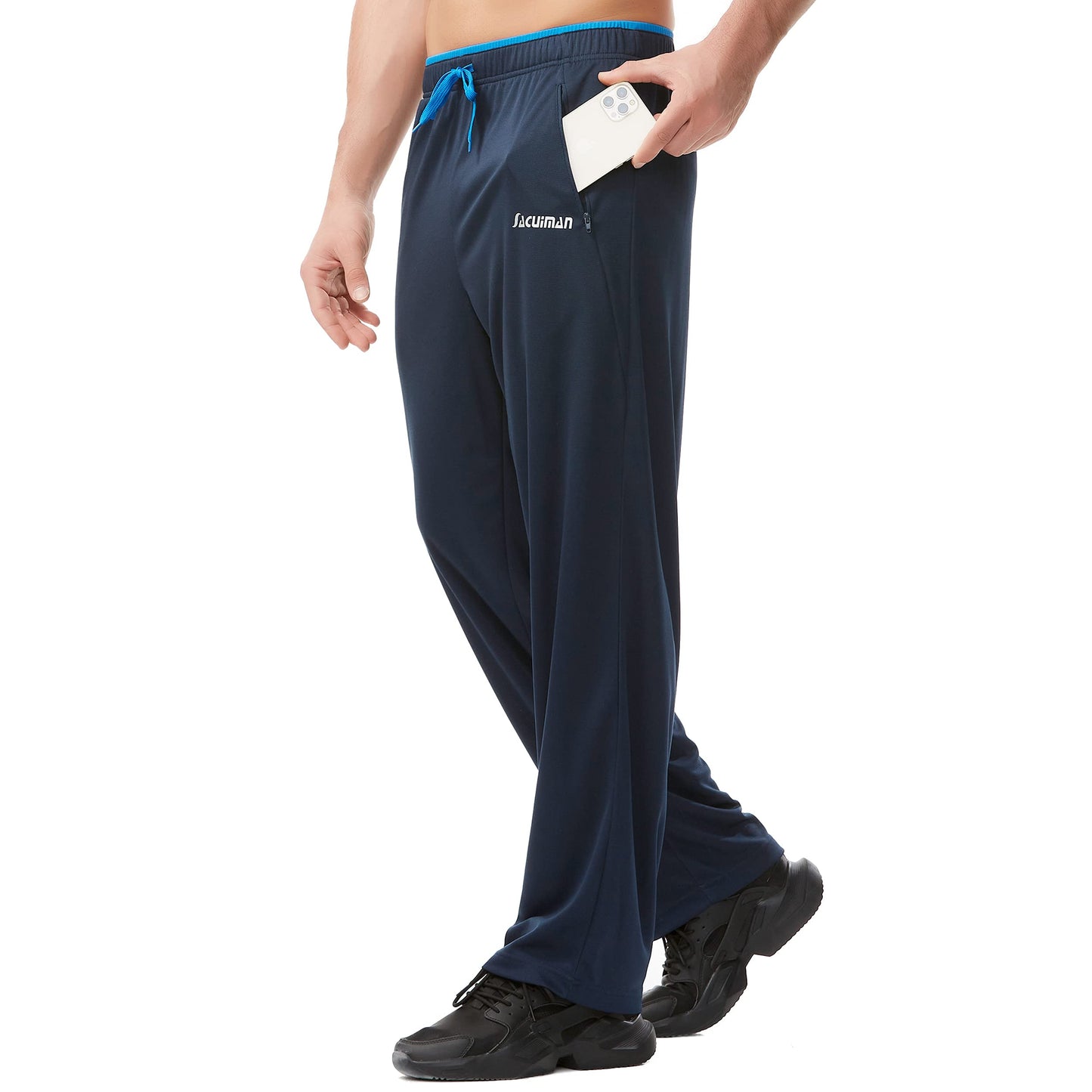 Mens Sweatpants with Zipper Pockets Open Bottom Athletic Pants for Workout,Running,Training,Jogging,Gym