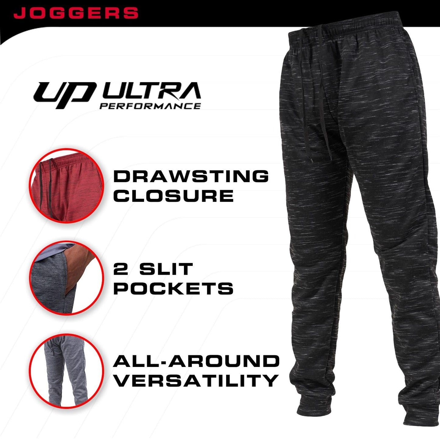 Ultra Performance 3 Pack Mens Joggers Mens Athletic Sweatpants with Pockets for Men, Small - 3X