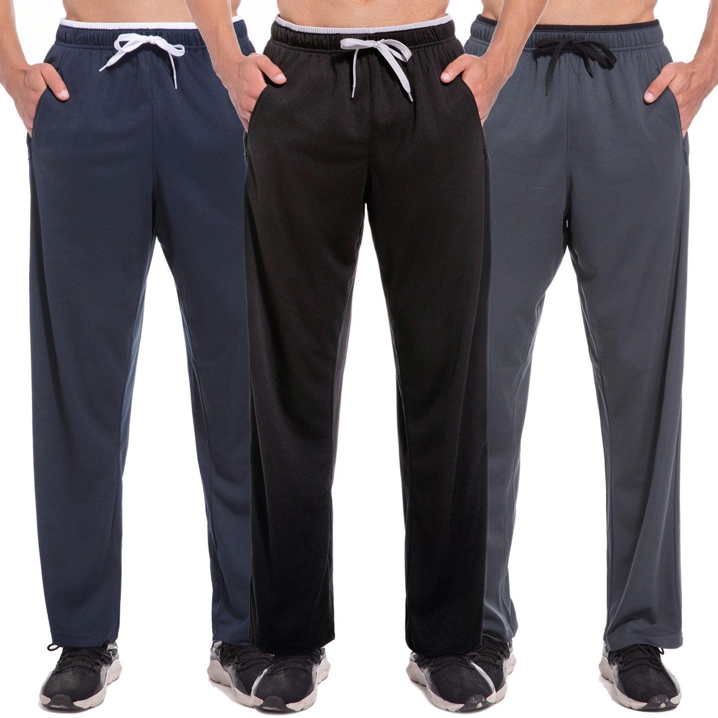 Mens Sweatpants with Zipper Pockets Open Bottom Athletic Pants for Workout,Running,Training,Jogging,Gym