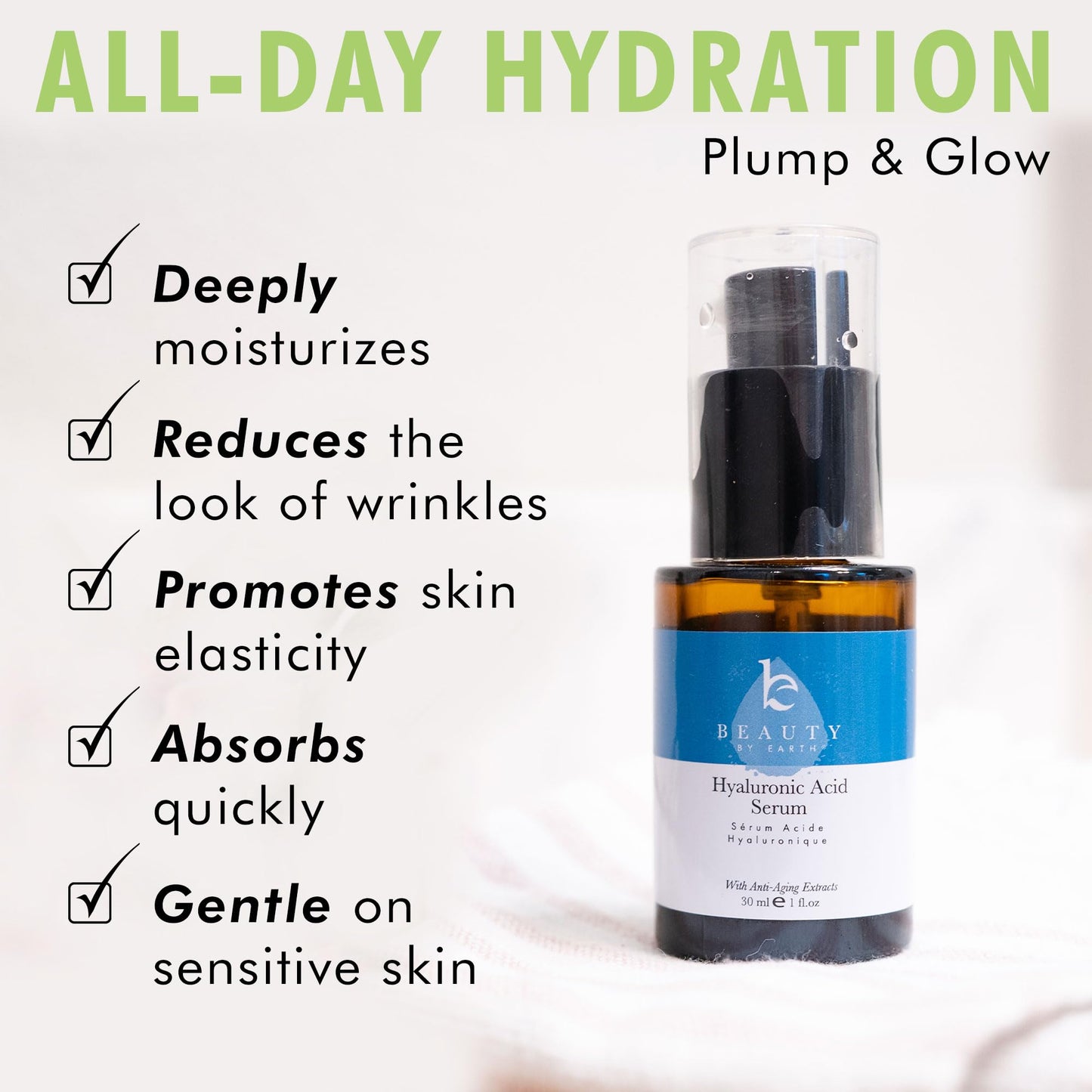 Hyaluronic Acid Serum for Face - USA Made with Natural & Organic Ingredients, Hydrating Anti Aging Face Serum, Softens and Smoothes Dry & Sensitive Skin, Fragrance Free Day & Night Facial Serum