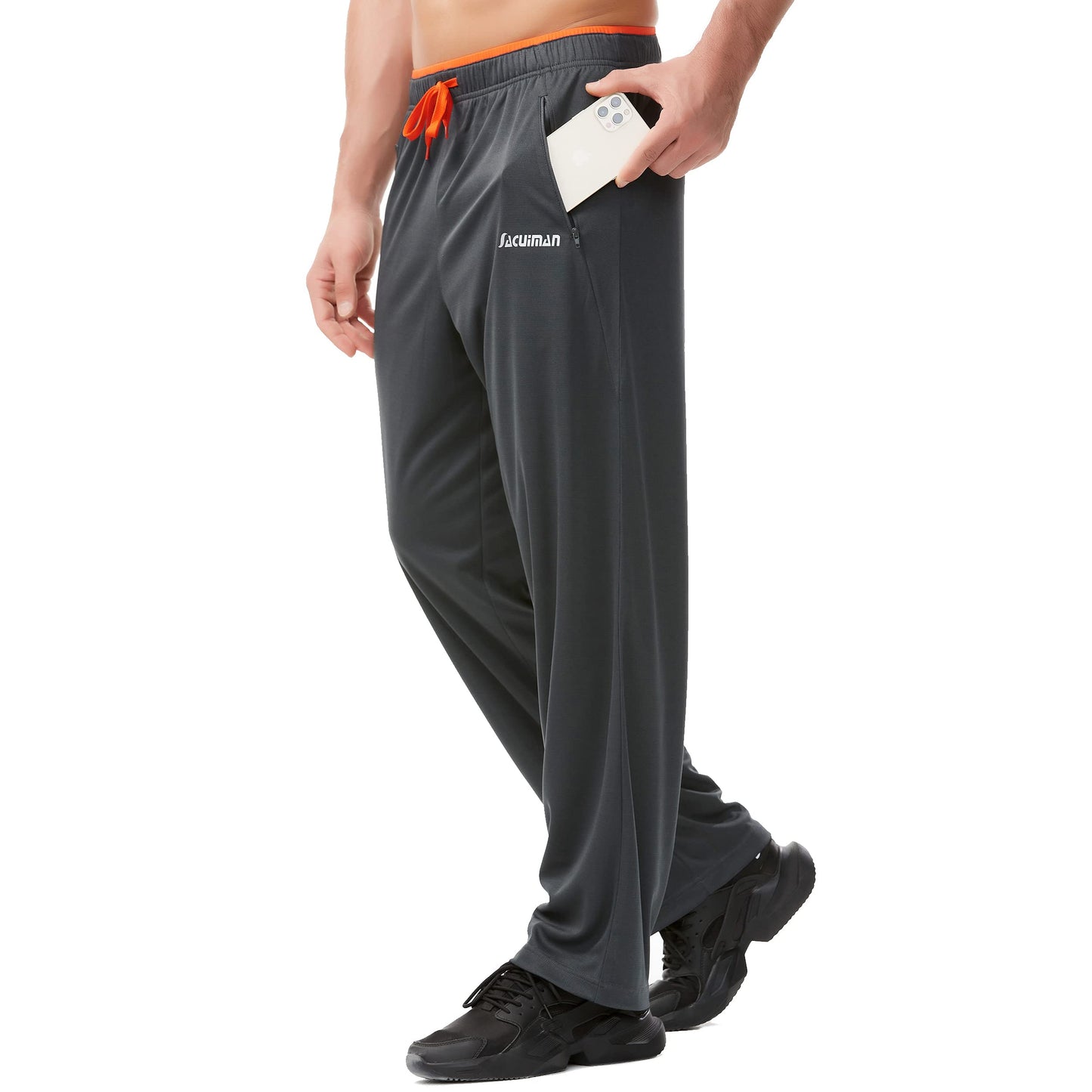 Mens Sweatpants with Zipper Pockets Open Bottom Athletic Pants for Workout,Running,Training,Jogging,Gym