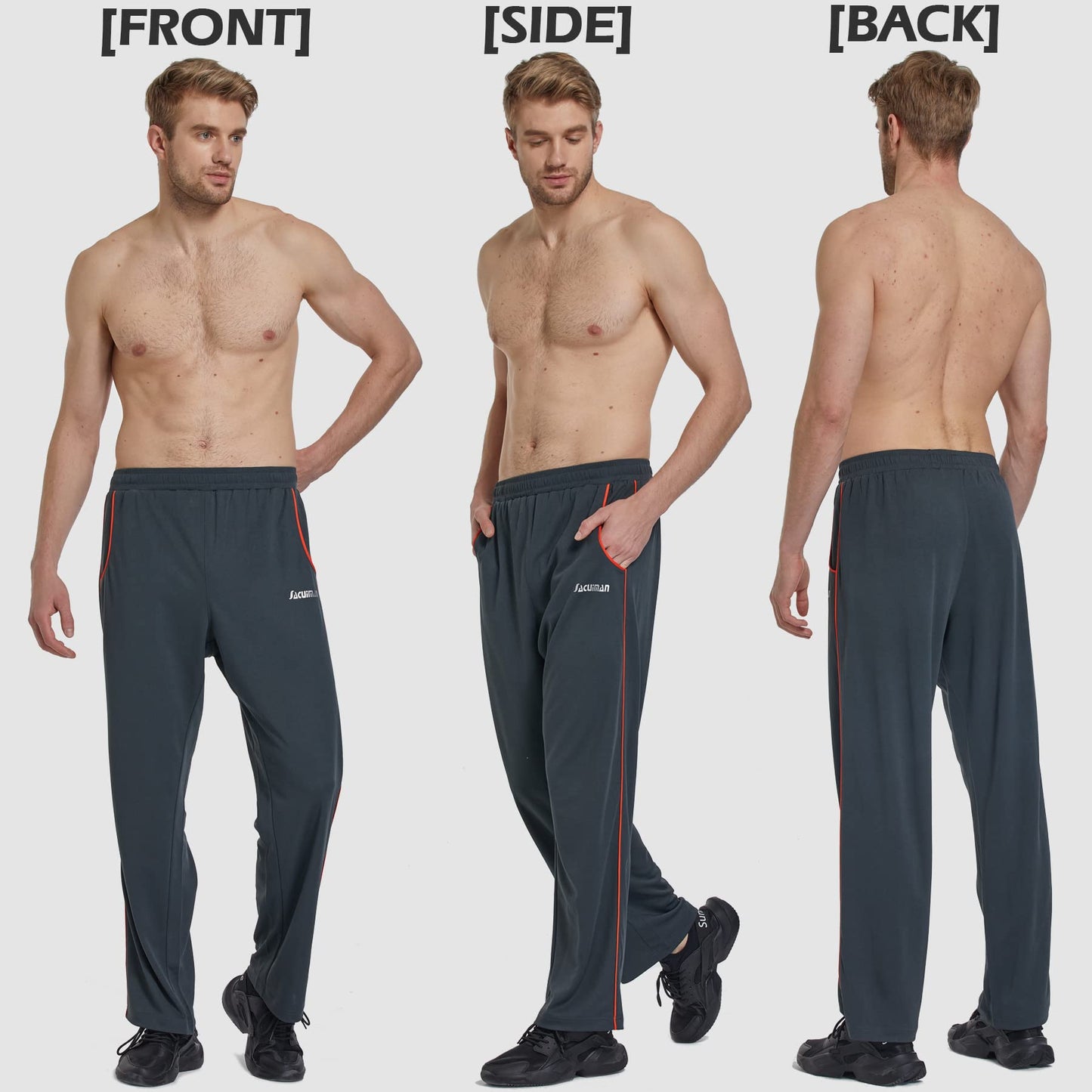 Mens Sweatpants with Zipper Pockets Open Bottom Athletic Pants for Workout,Running,Training,Jogging,Gym