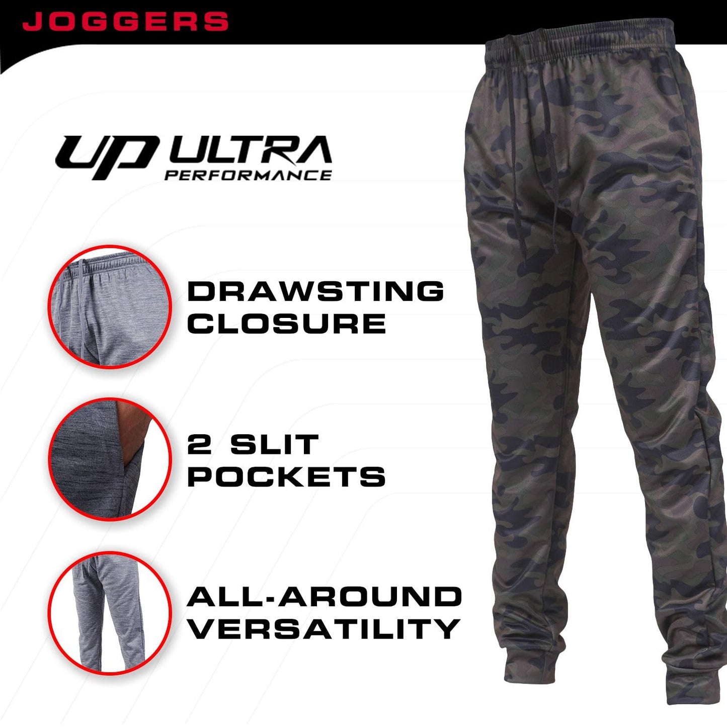 Ultra Performance 3 Pack Mens Joggers Mens Athletic Sweatpants with Pockets for Men, Small - 3X