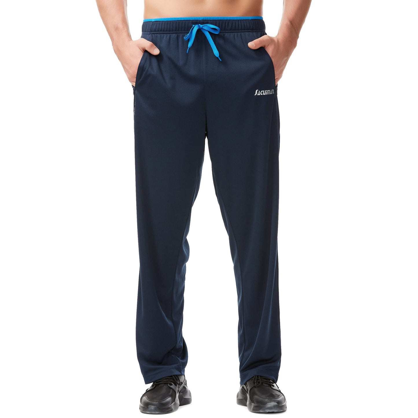 Mens Sweatpants with Zipper Pockets Open Bottom Athletic Pants for Workout,Running,Training,Jogging,Gym