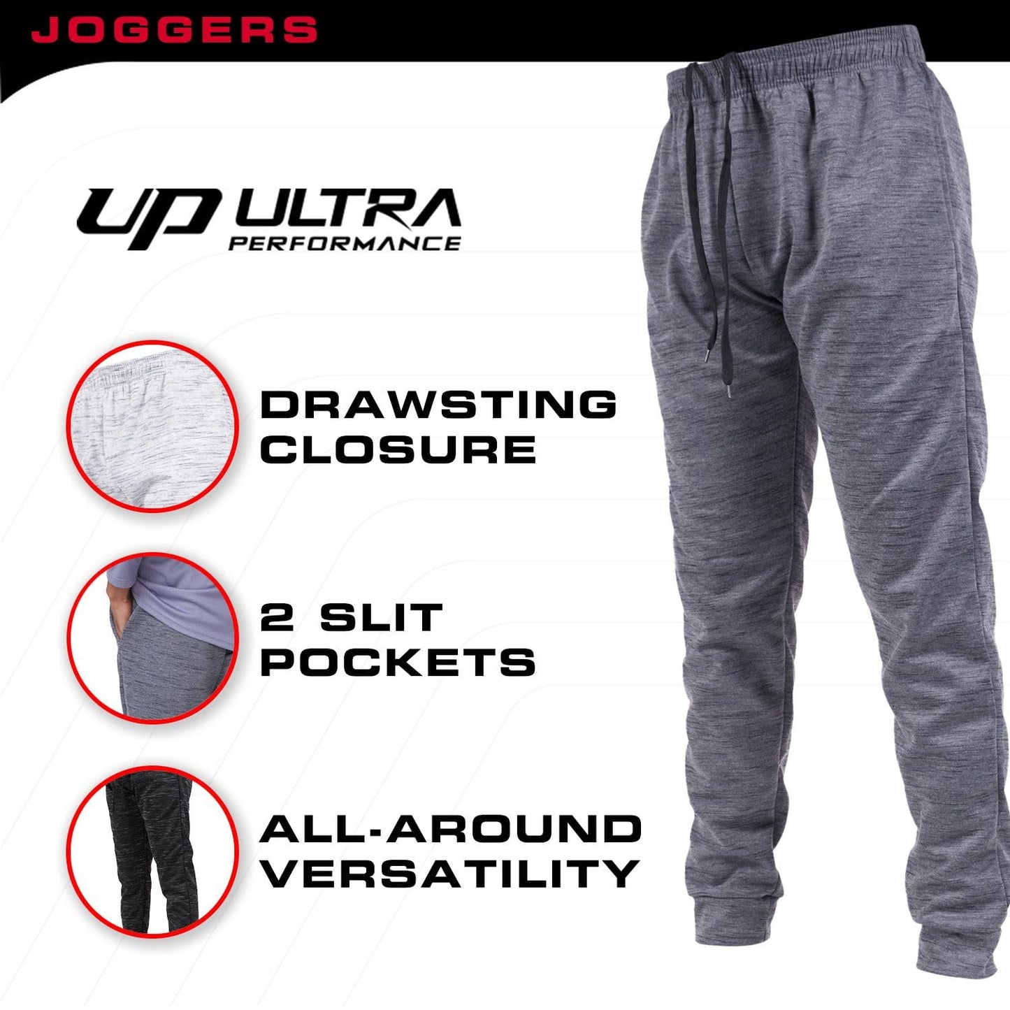 Ultra Performance 3 Pack Mens Joggers Mens Athletic Sweatpants with Pockets for Men, Small - 3X