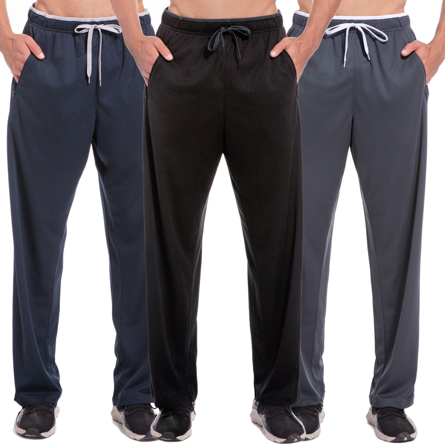 Mens Sweatpants with Zipper Pockets Open Bottom Athletic Pants for Workout,Running,Training,Jogging,Gym