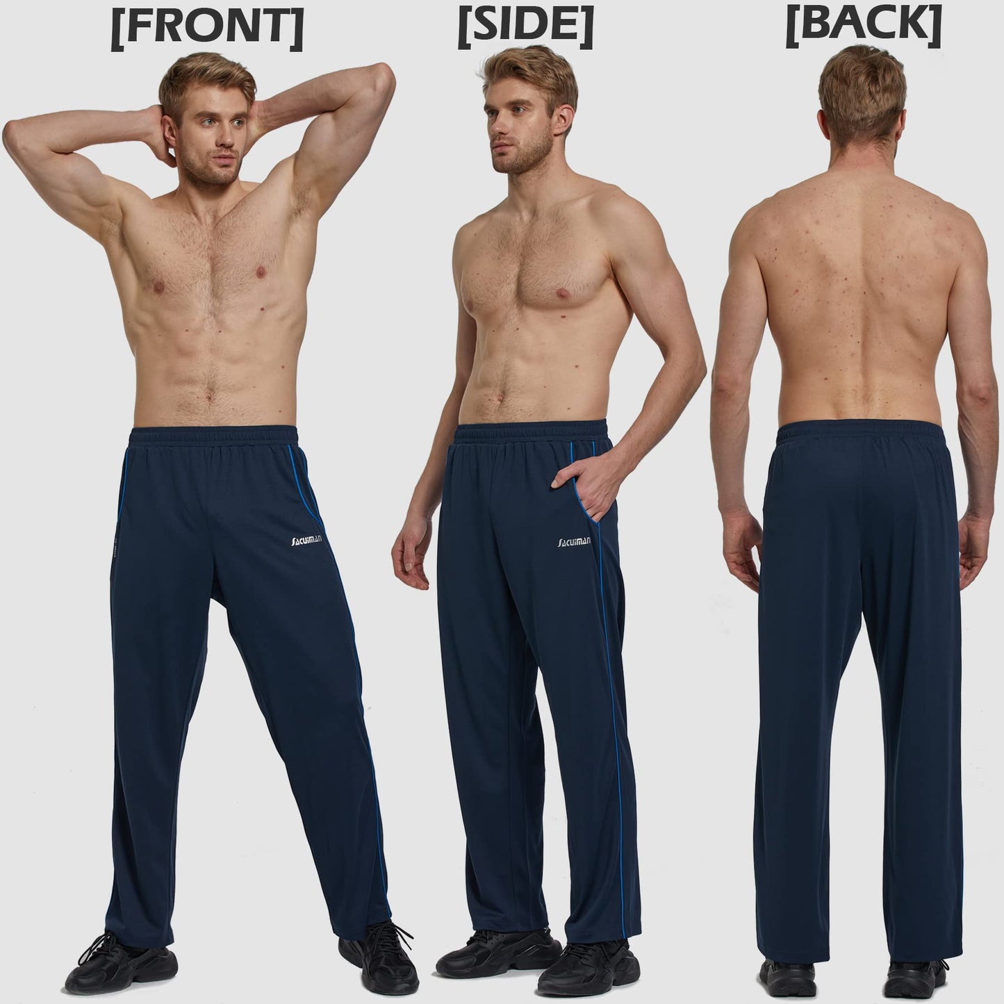 Mens Sweatpants with Zipper Pockets Open Bottom Athletic Pants for Workout,Running,Training,Jogging,Gym