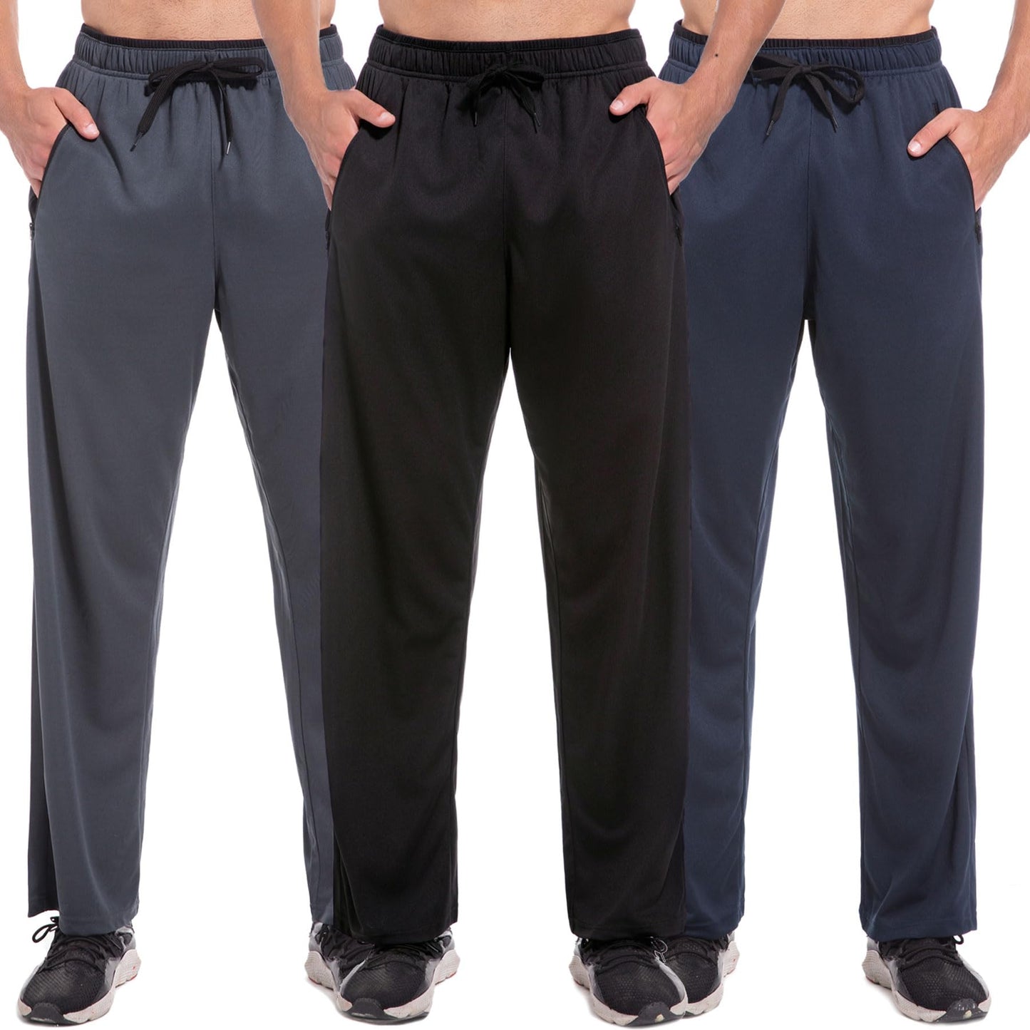 Mens Sweatpants with Zipper Pockets Open Bottom Athletic Pants for Workout,Running,Training,Jogging,Gym