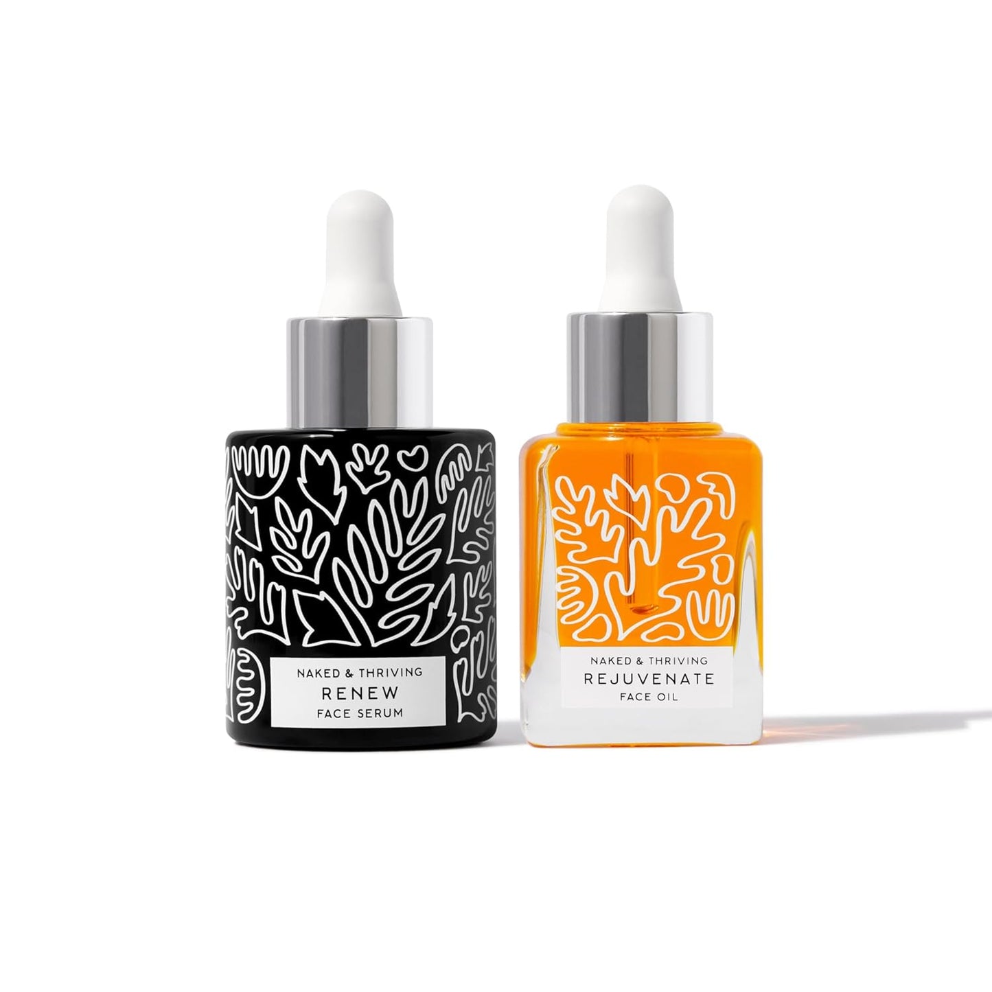 Naked & Thriving The Night Set | Renew Resurfacing Night Serum (30 mL) + Rejuvenate Restorative Face Oil (35 mL) with Hyaluronic Acid, Argan & Sea Buckthorn Oils and Fruit AHAs (Set of 2)