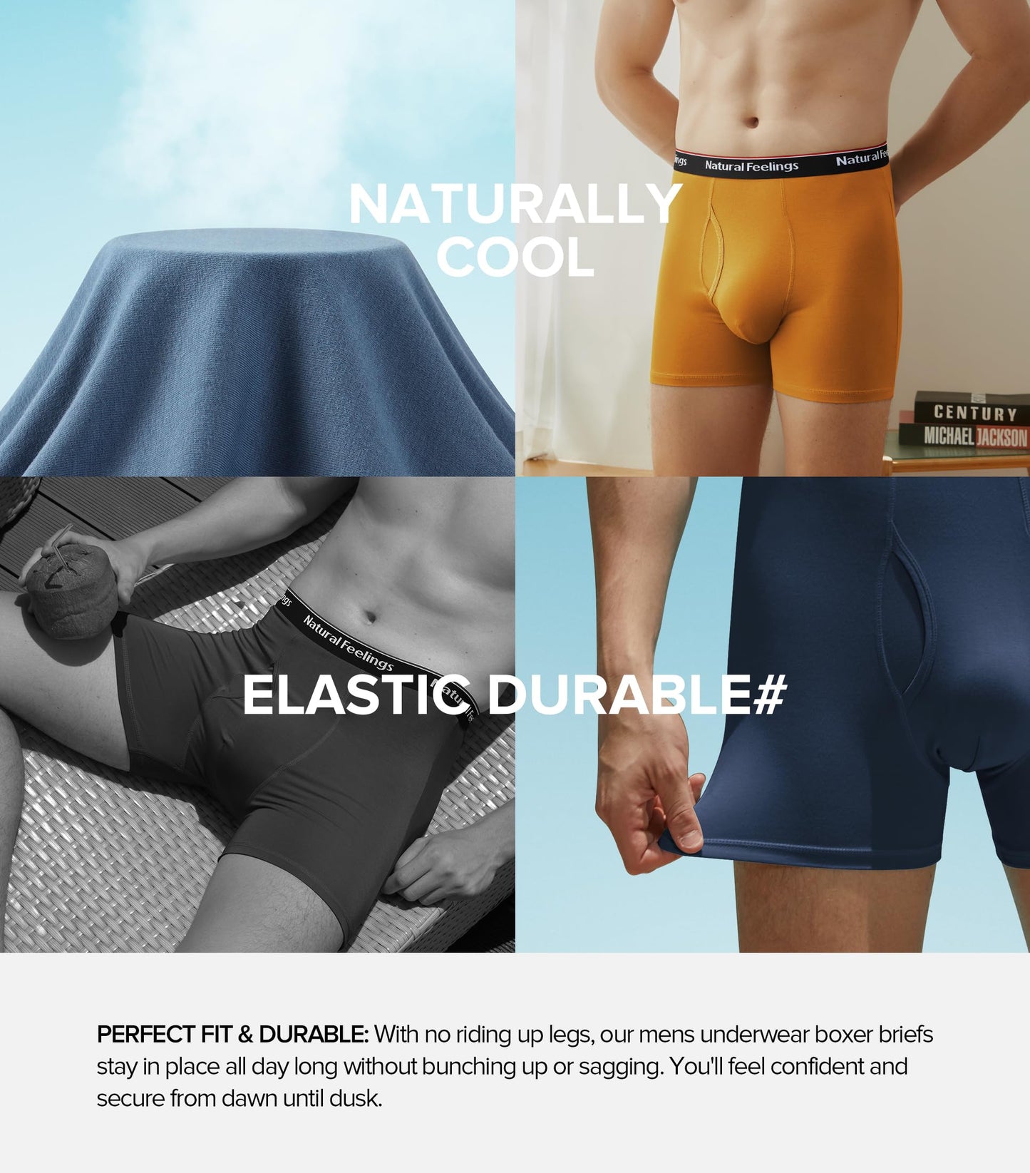 Natural Feelings Boxer Briefs Mens Underwear Men Pack Soft Cotton Open Fly Underwear