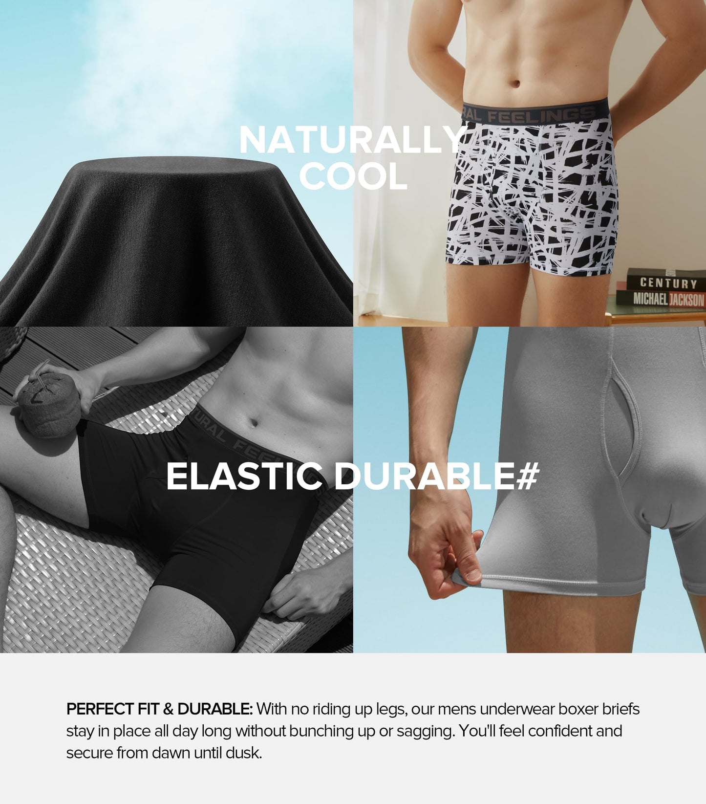 Natural Feelings Boxer Briefs Mens Underwear Men Pack Soft Cotton Open Fly Underwear