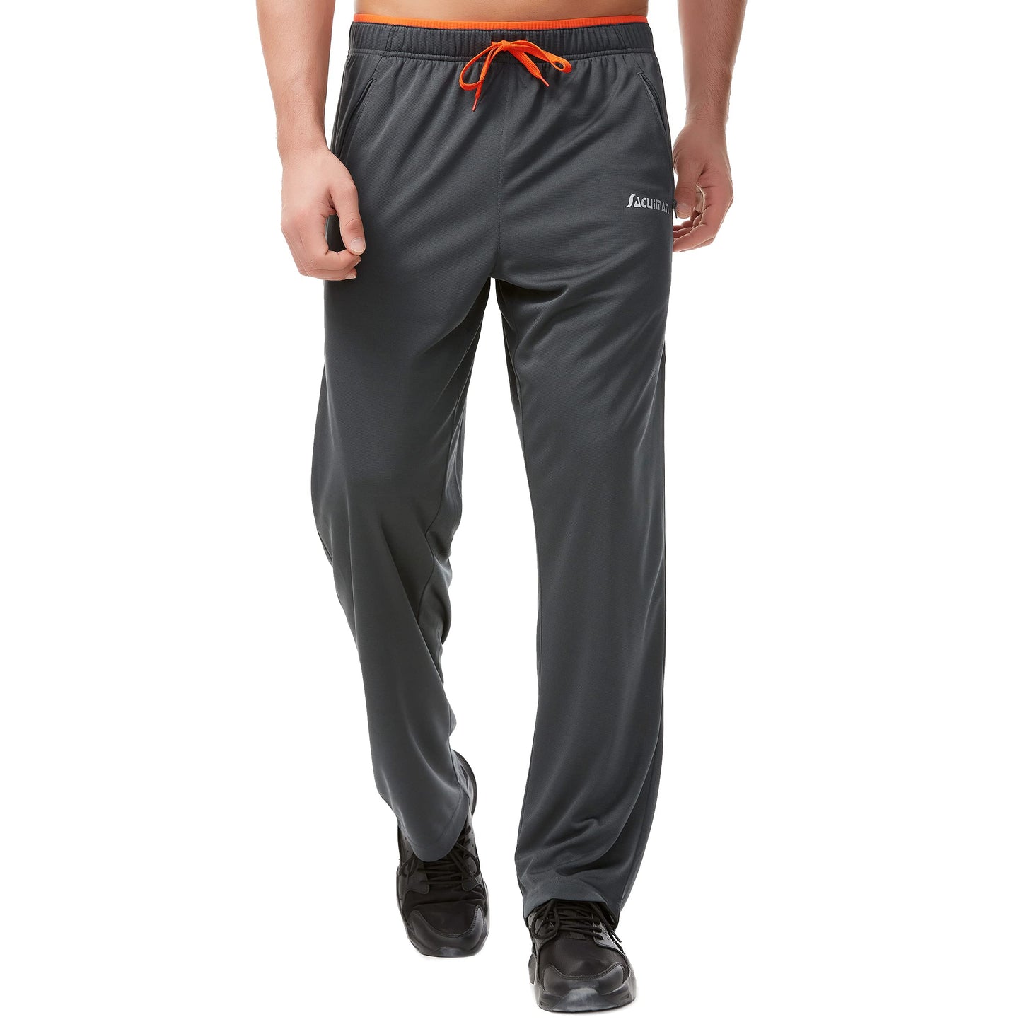 Mens Sweatpants with Zipper Pockets Open Bottom Athletic Pants for Workout,Running,Training,Jogging,Gym