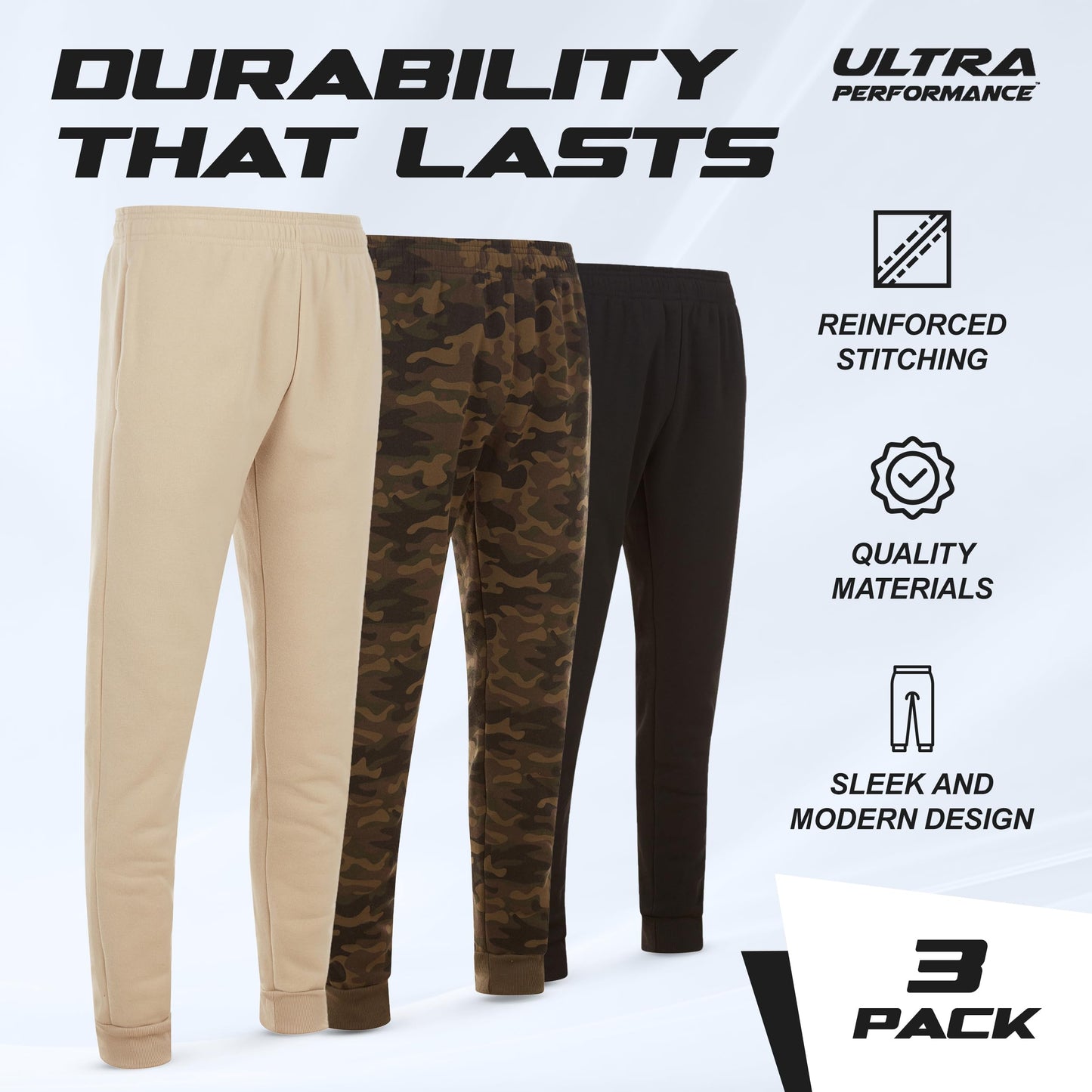 Ultra Performance 3 Pack Mens Joggers Mens Athletic Sweatpants with Pockets for Men, Small - 3X