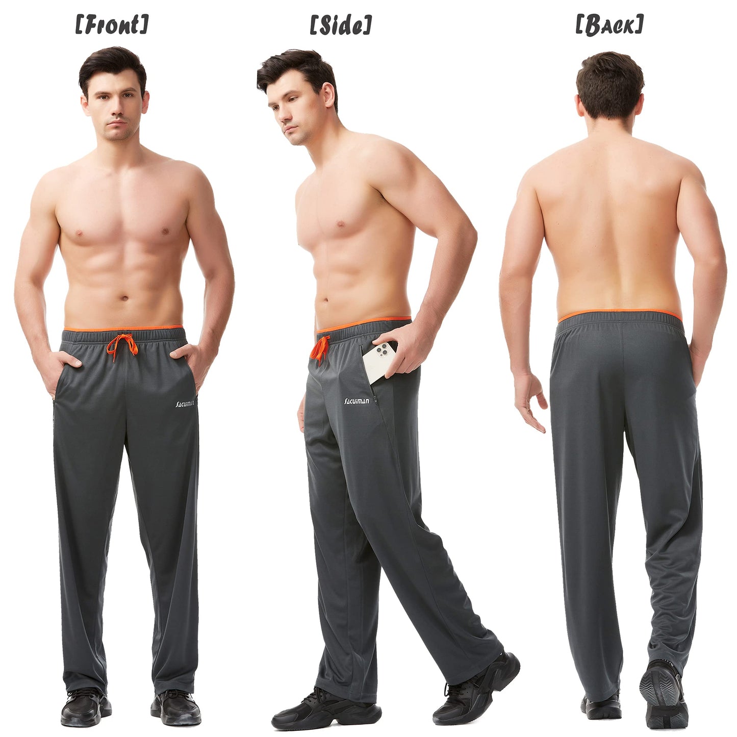 Mens Sweatpants with Zipper Pockets Open Bottom Athletic Pants for Workout,Running,Training,Jogging,Gym