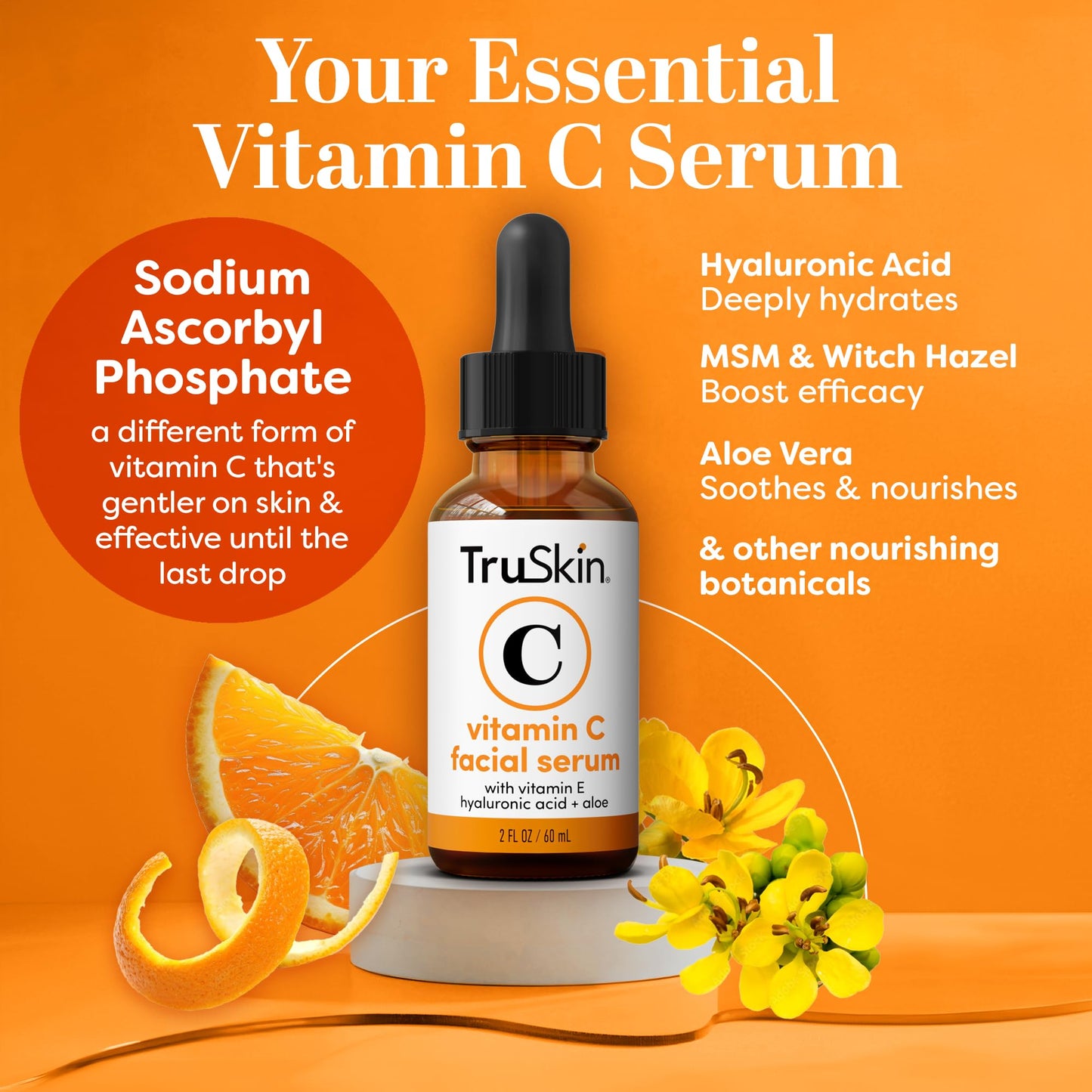 TruSkin Vitamin C Serum – Anti Aging Facial Serum with Vitamin C, Hyaluronic Acid, Vitamin E – Brightening Serum – Even Skin Tone, Improve Appearance of Dark Spots, Fine Lines & Wrinkles, 2 Fl Oz