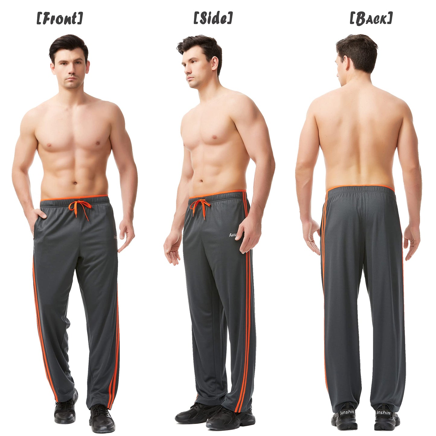 Mens Sweatpants with Zipper Pockets Open Bottom Athletic Pants for Workout,Running,Training,Jogging,Gym