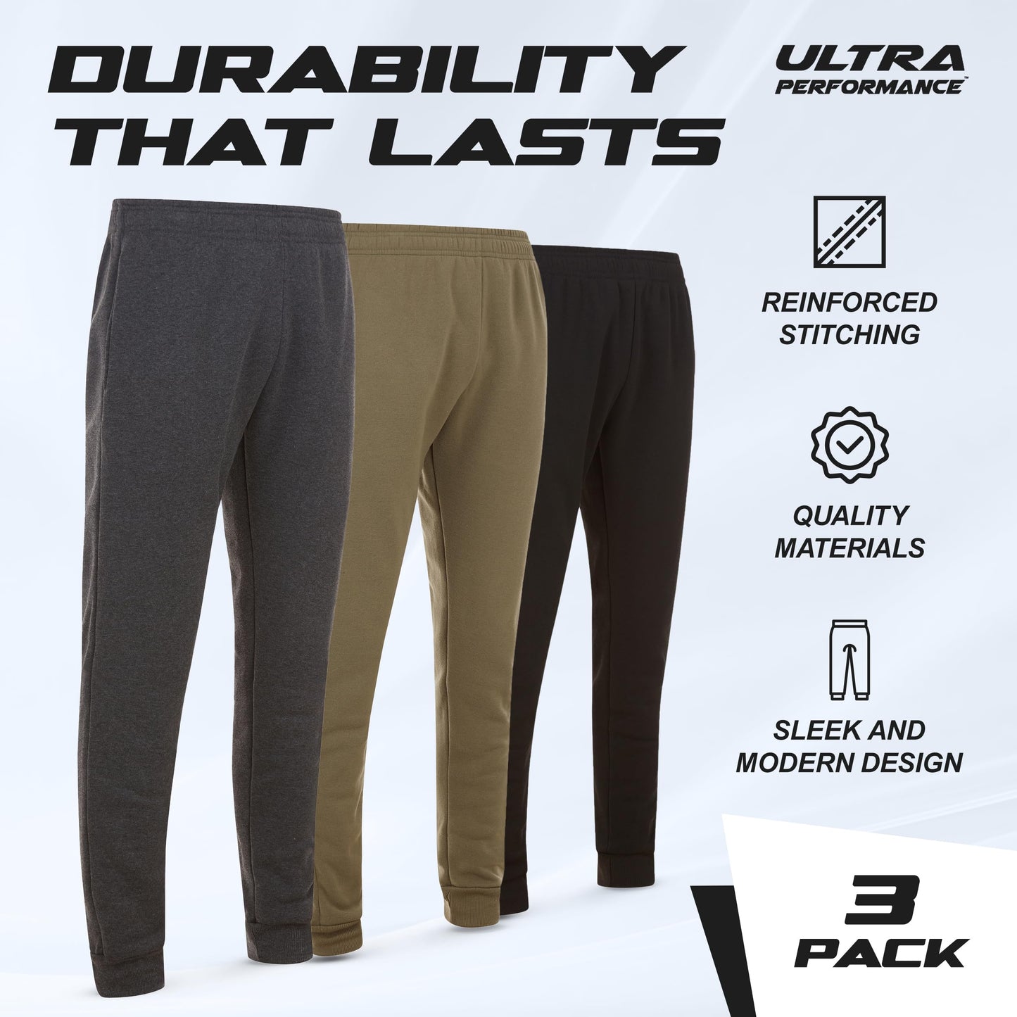 Ultra Performance 3 Pack Mens Joggers Mens Athletic Sweatpants with Pockets for Men, Small - 3X